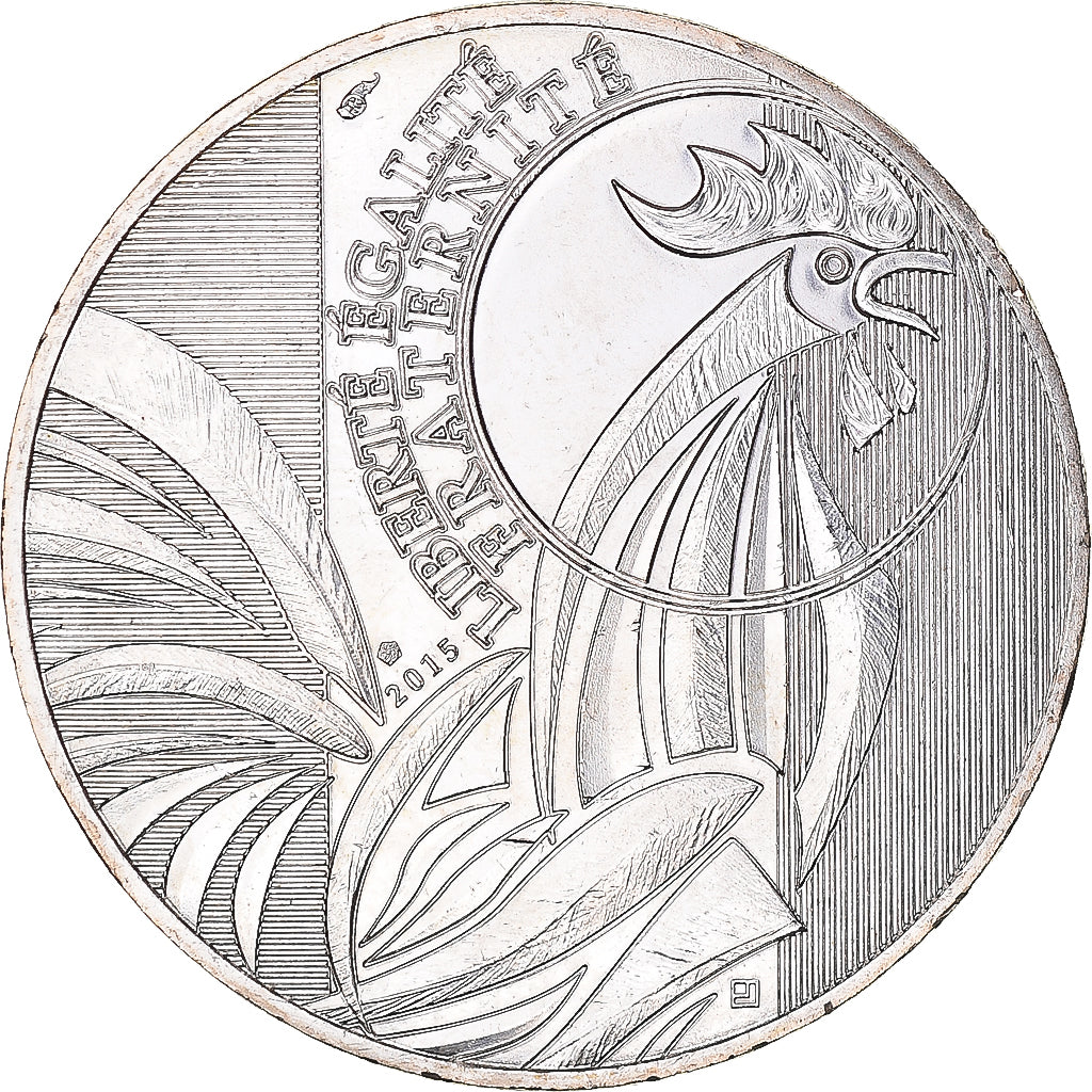 France, 10 Euro, Coq, 2015, MS(63), Silver, Gadoury:EU727