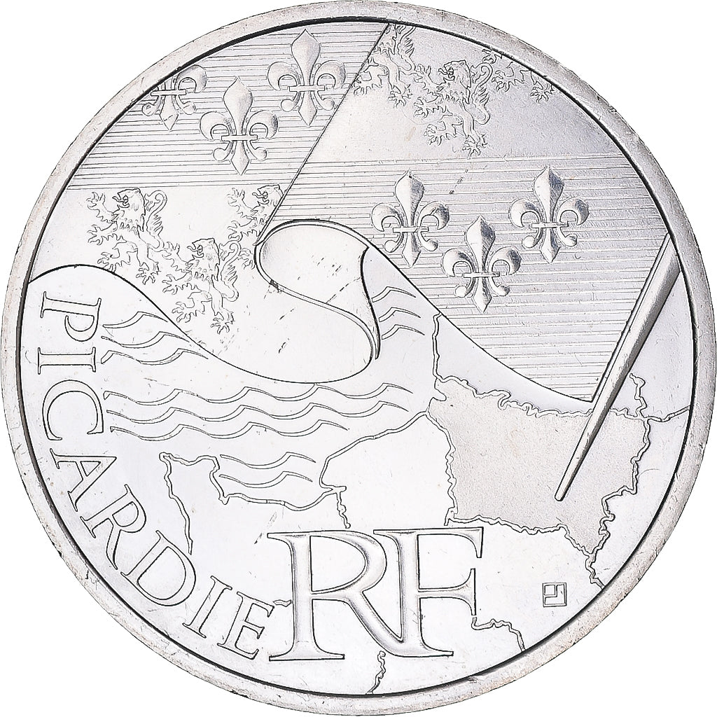 France, 10 Euro, Picardie, 2010, Paris, MS(63), Silver, KM:1666