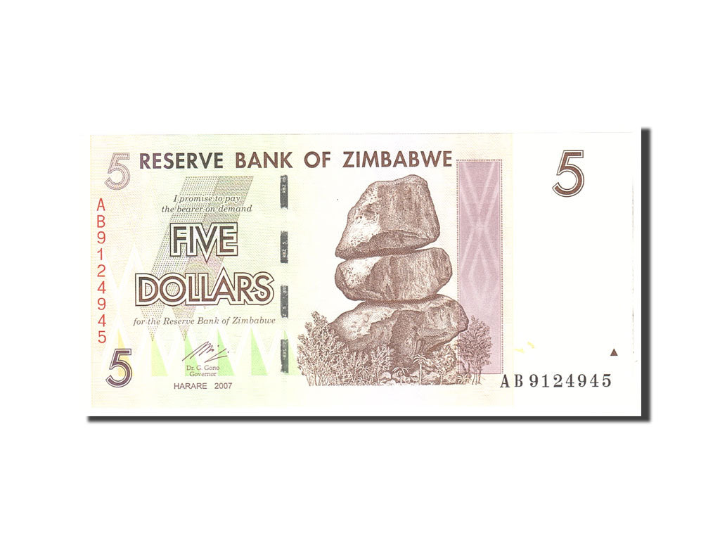 Banknote, Zimbabwe, 5 Dollars, 2008, 2008-08-01, KM:66, UNC(65-70)