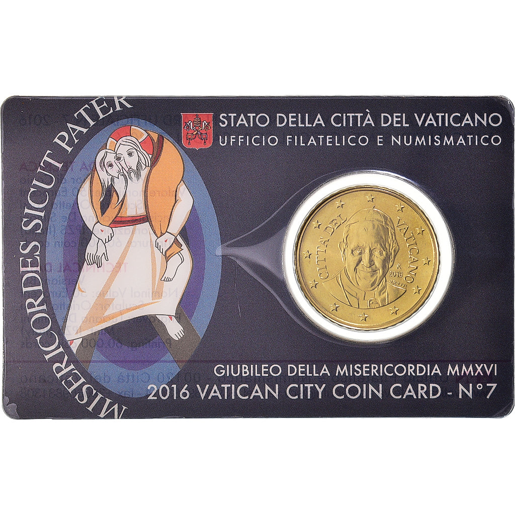 VATICAN CITY, 50 Euro Cent, 2016, Rome, Coin card, MS(65-70), Brass