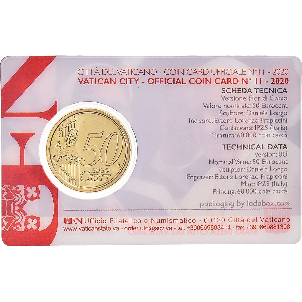VATICAN CITY, 50 Euro Cent, 2020, Rome, Coin Card n°11 FDC, MS(65-70), laiton