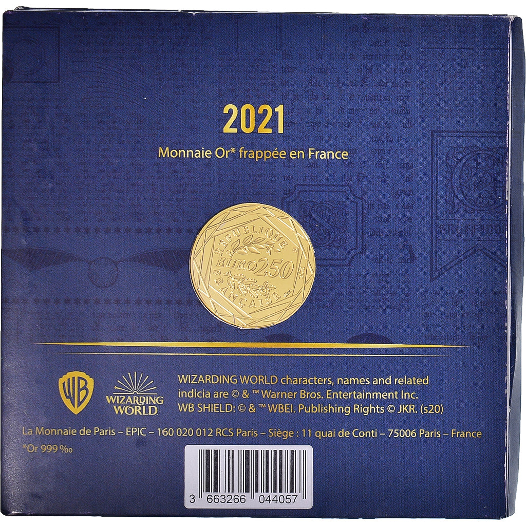 Francia, 250 Euro, 2021, Monnaie de Paris, Harry Potter. Vif d'Or.BU., FDC, Oro
