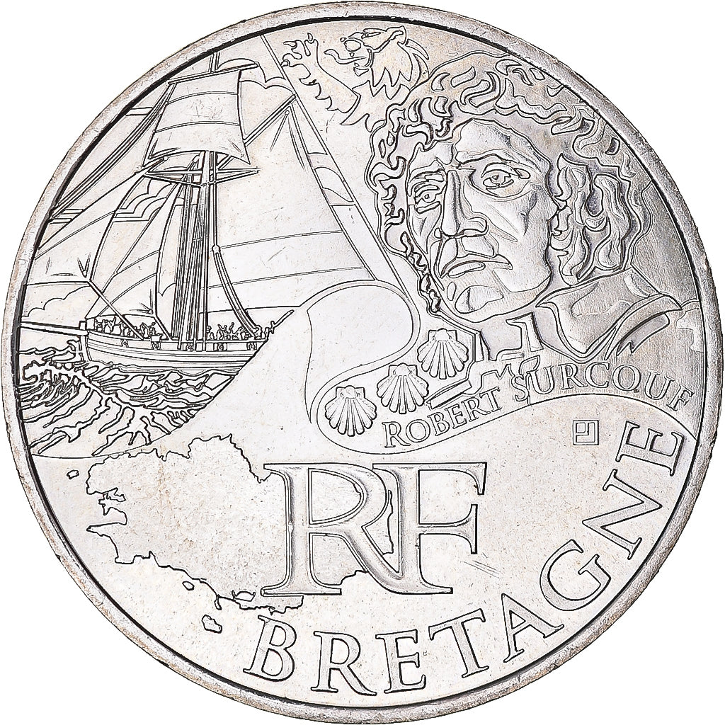 France, 10 Euro, Bretagne, 2012, Paris, MS(63), Silver, KM:1866