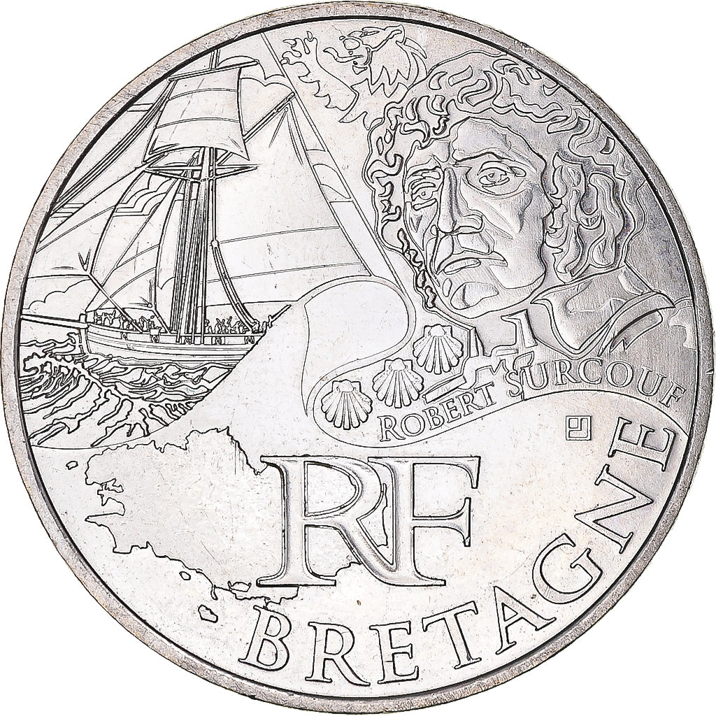 France, 10 Euro, Bretagne, 2012, Paris, MS(63), Silver, KM:1866