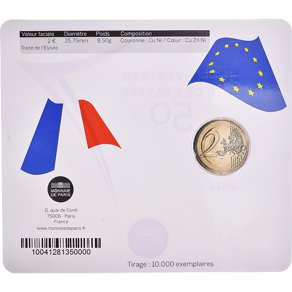 França, 2 Euro, 50 ans du traité de l'Élysée, 2013, Monnaie de Paris, BU