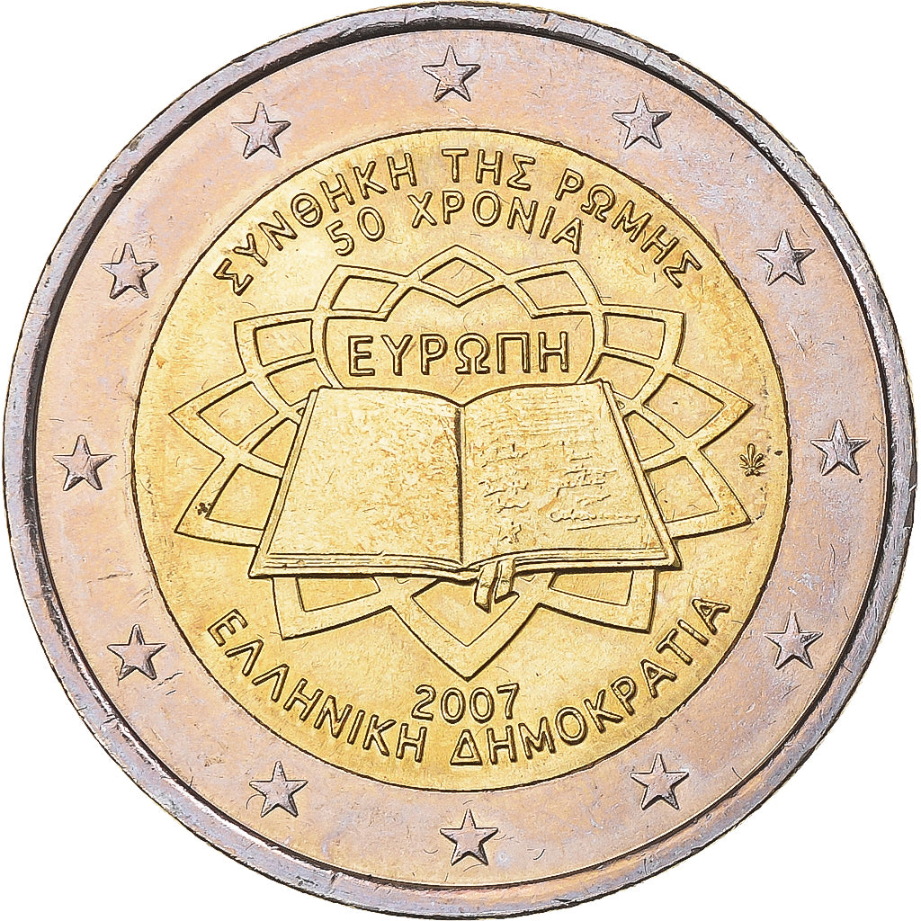 Greece, 2 Euro, Traité de Rome 50 ans, 2007, Athens, MS(63), Bi-Metallic