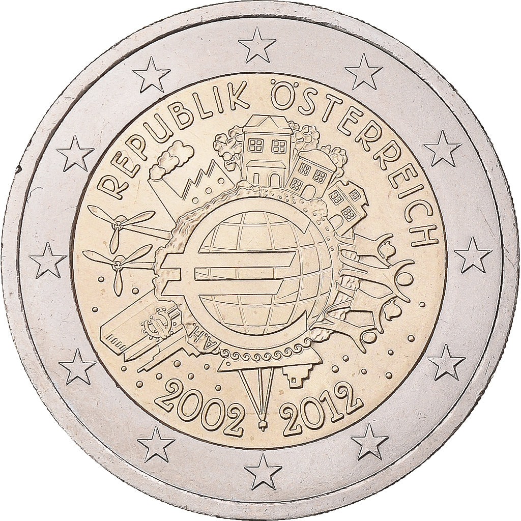 Oostenrijk, 2 Euro, 2012, 10 ANS DE L'EURO, UNC-, Bi-Metallic