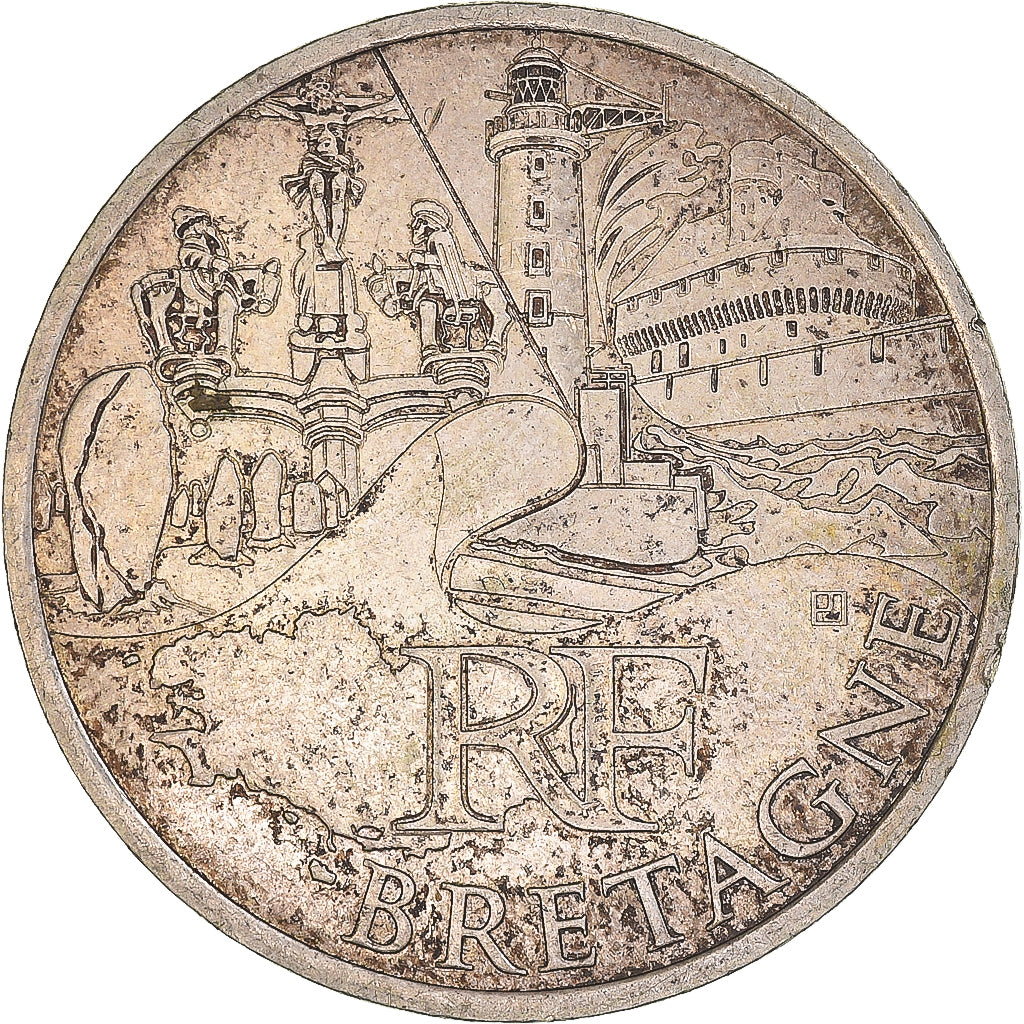 Francia, 10 Euro, 2011, Monnaie de Paris, Bretagne, MBC, Plata