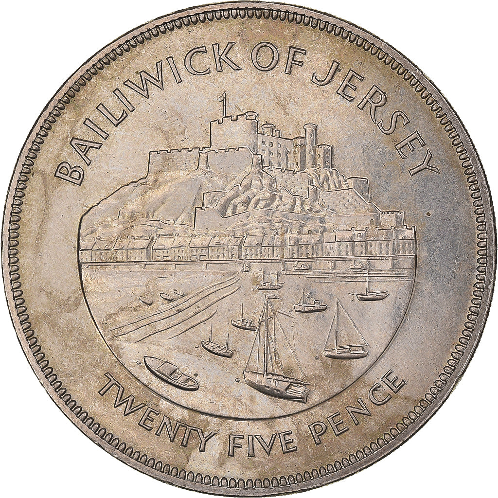 Coin, Jersey, Elizabeth II, 25 Pence, 1977, EF(40-45), Copper-nickel, KM:44