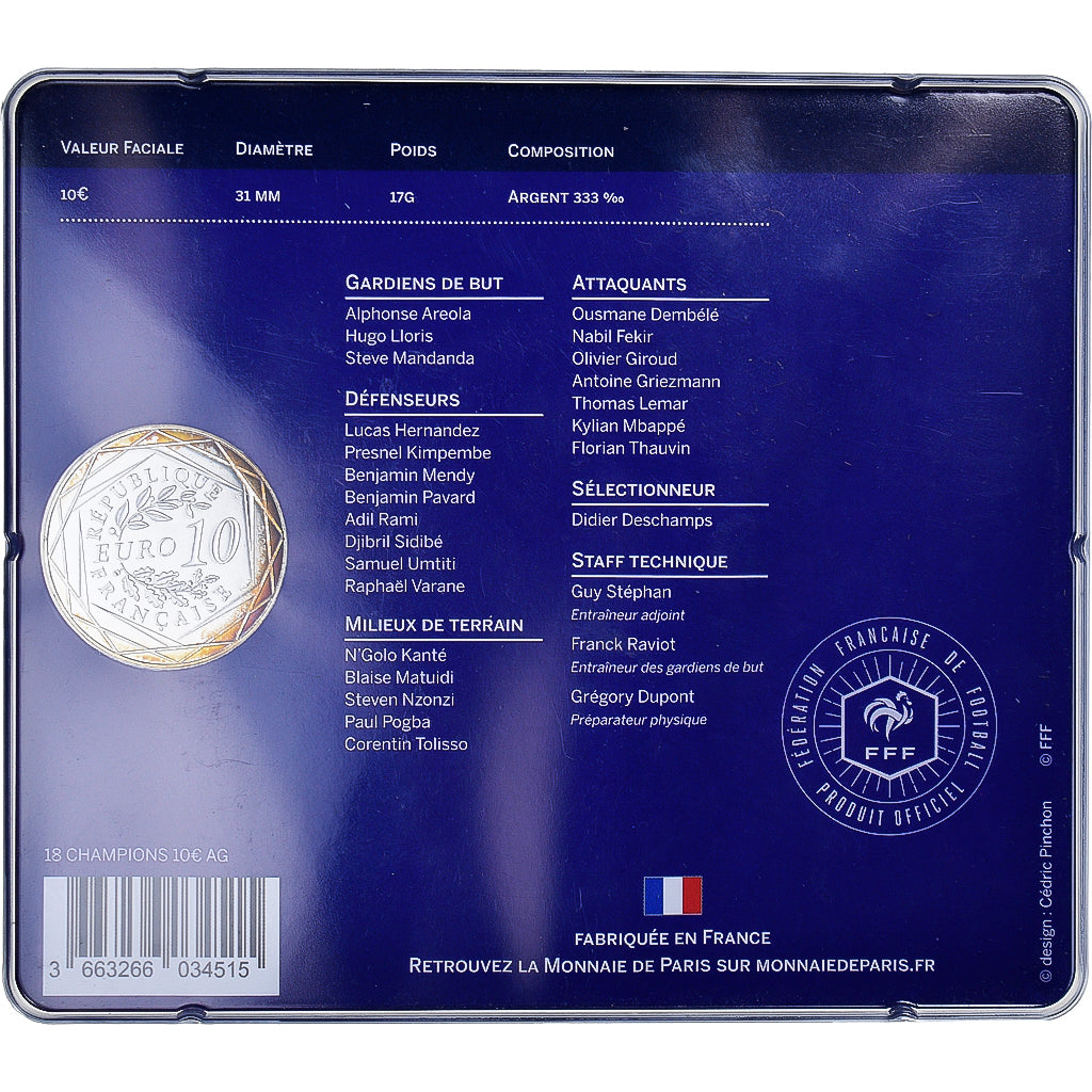 France, 10 Euro, 2018, Monnaie de Paris, CHAMPIONS DU MONDE 2018 Pessac