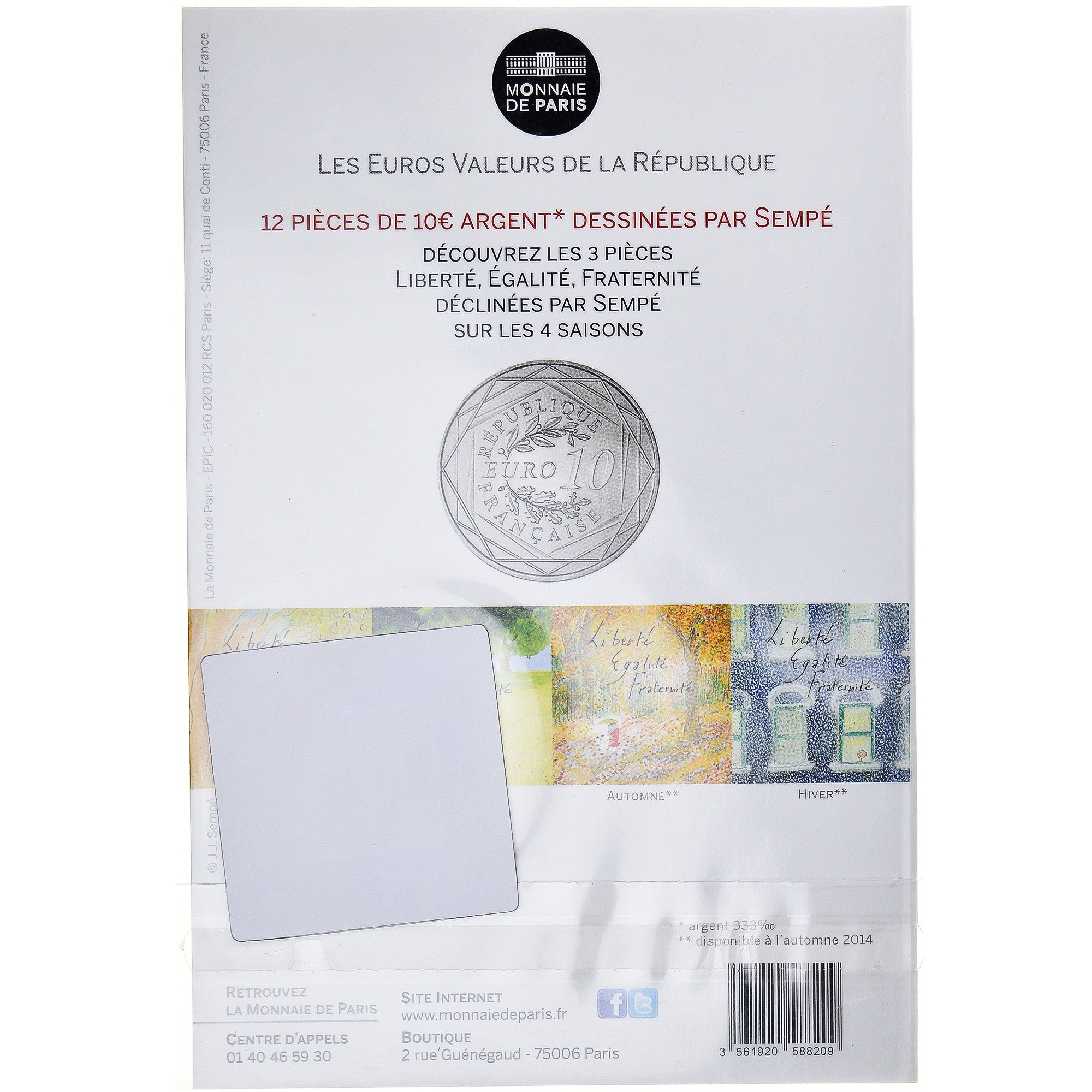 France, Monnaie de Paris, 10 Euro, Liberté Hiver Sempé, 2014, Paris, FDC