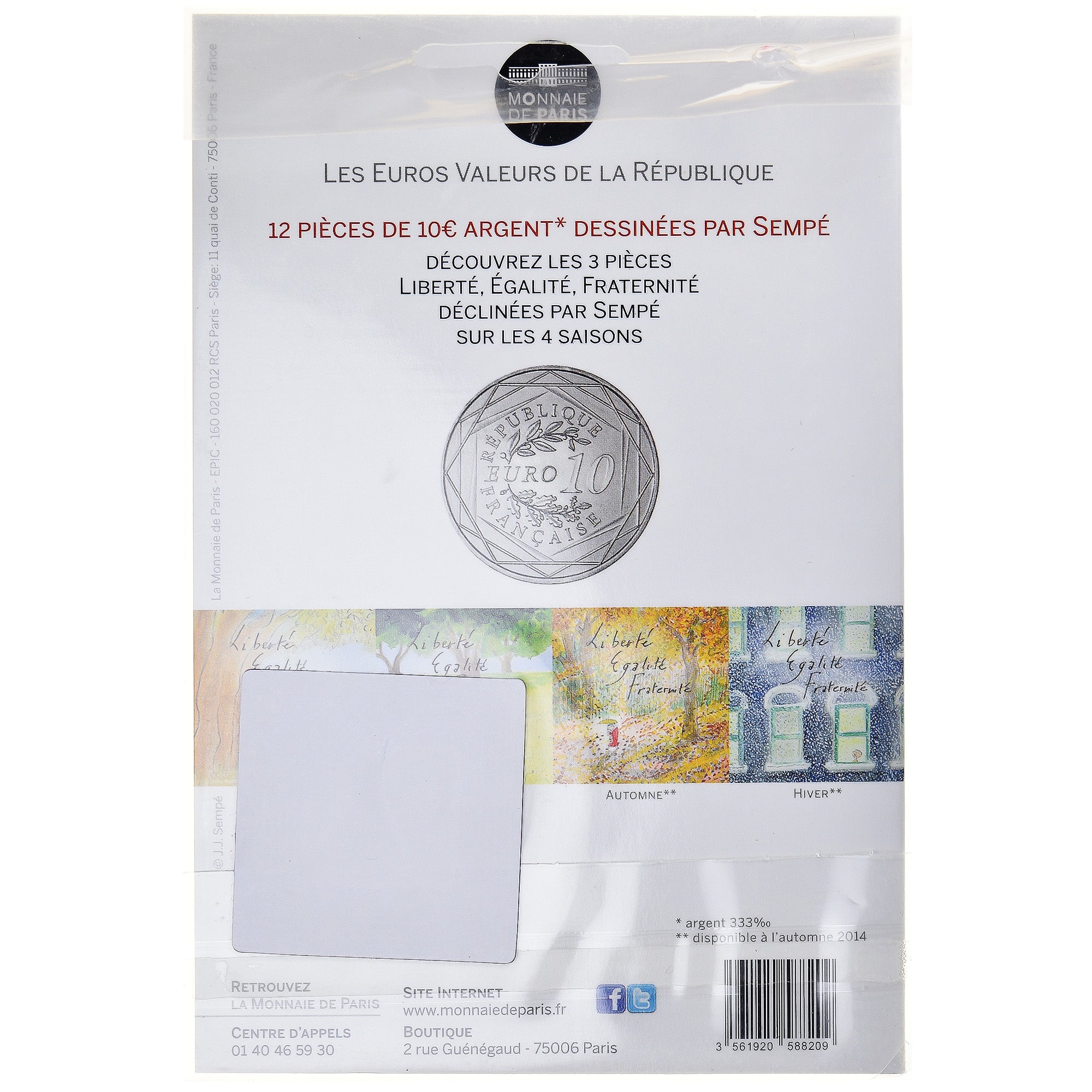 France, Monnaie de Paris, 10 Euro, Liberté Automne Sempé, 2014, Paris, FDC