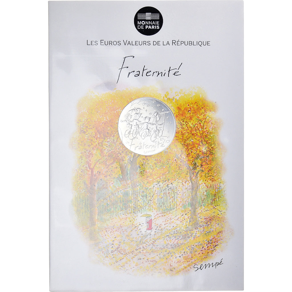 Francia, 10 Euro, 2014, Monnaie de Paris, Fraternité Automne Sempé, FDC, Plata