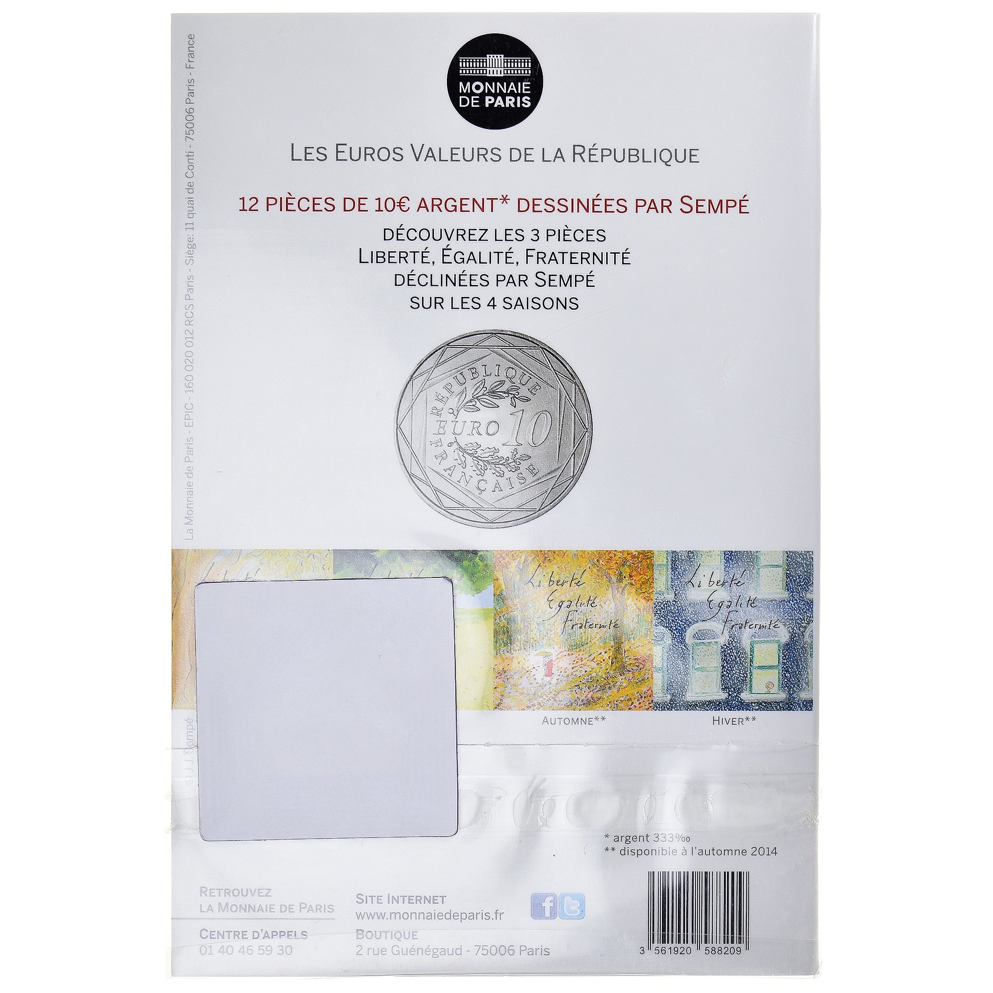 Francia, Monnaie de Paris, 10 Euro, Egalité Hiver Sempé, 2014, Paris, FDC