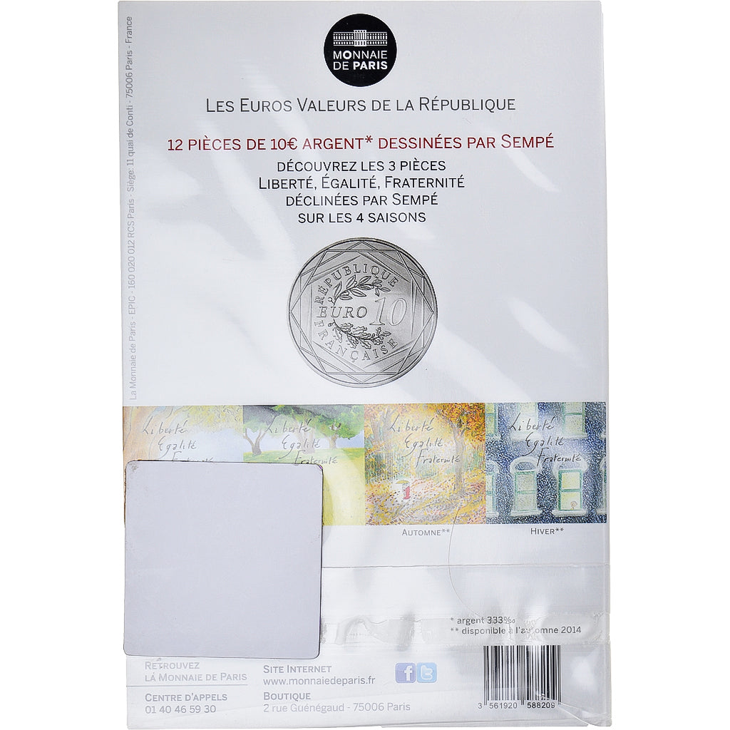 France, Monnaie de Paris, 10 Euro, Egalité Automne Sempé, 2014, Paris, FDC
