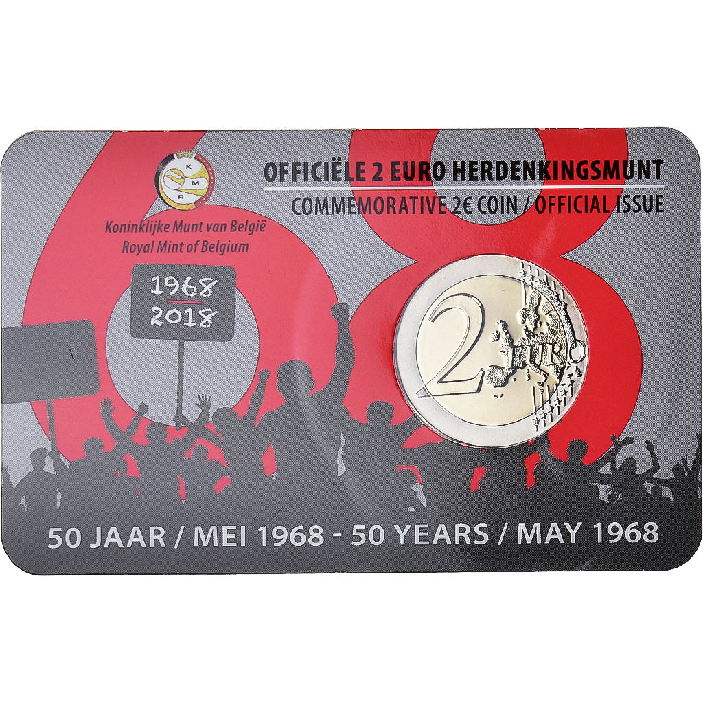 Belgium, 2 Euro, 2018, Royal Belgium Mint, Coin Card .MAI 68.BU, MS(65-70)