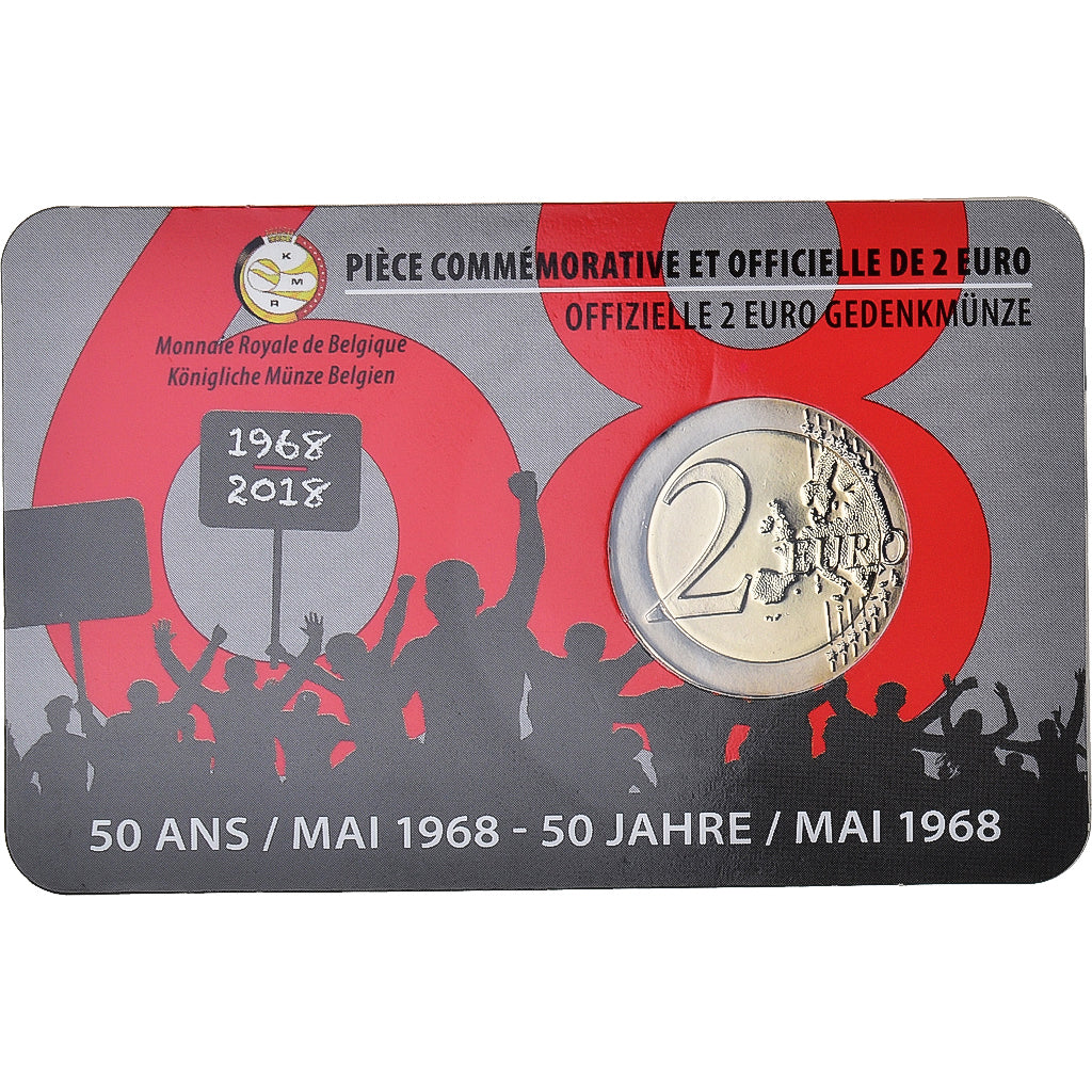 Belgium, 2 Euro, 2018, Royal Belgium Mint, Coin Card .MAI 68.BU, MS(65-70)