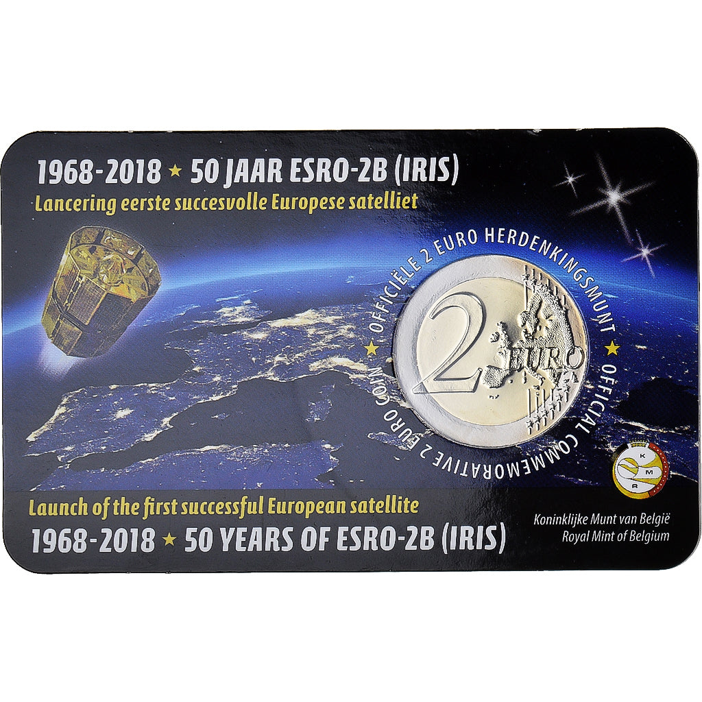 Belgium, 2 Euro, Satellite ESRO-2B, 2018, Utrecht, MS(65-70), Bi-Metallic