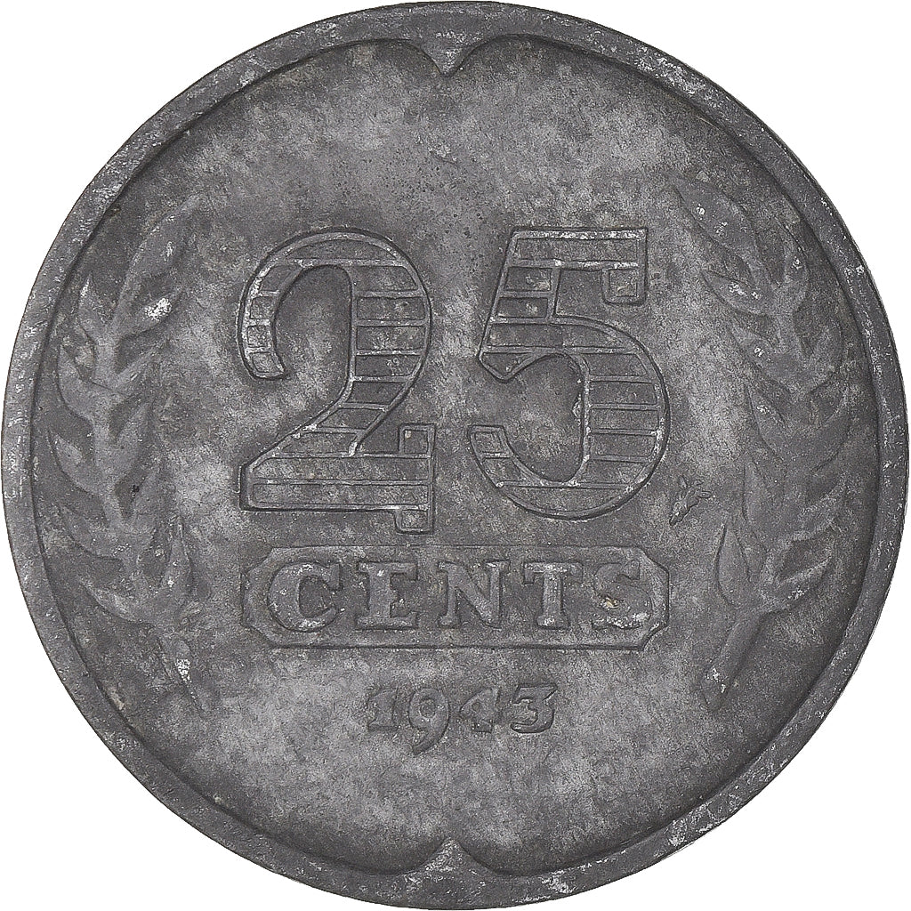 Moeda, Países Baixos, Wilhelmina I, 25 Cents, 1943, EF(40-45), Zinco, KM:174