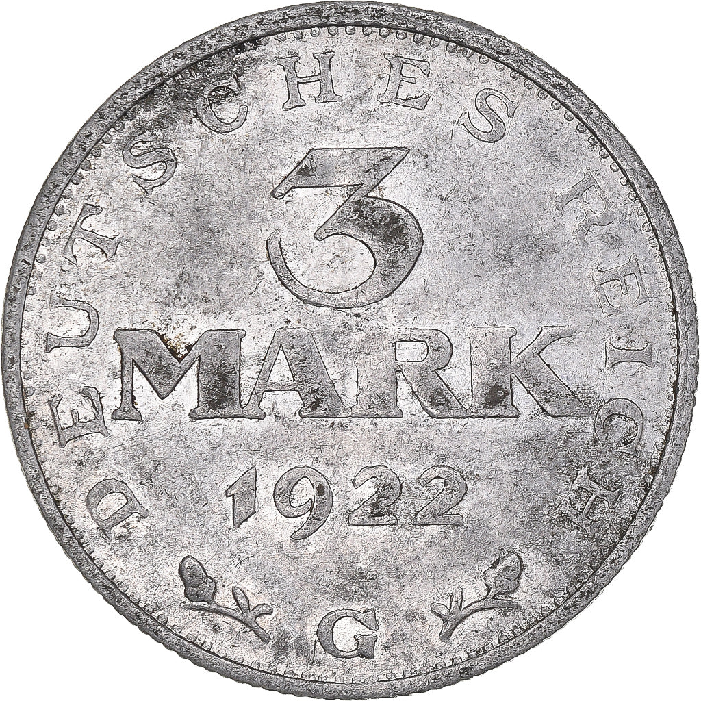 Münze, Deutschland, Weimarer Republik, 3 Mark, 1922, Karlsruhe, SS, Aluminium