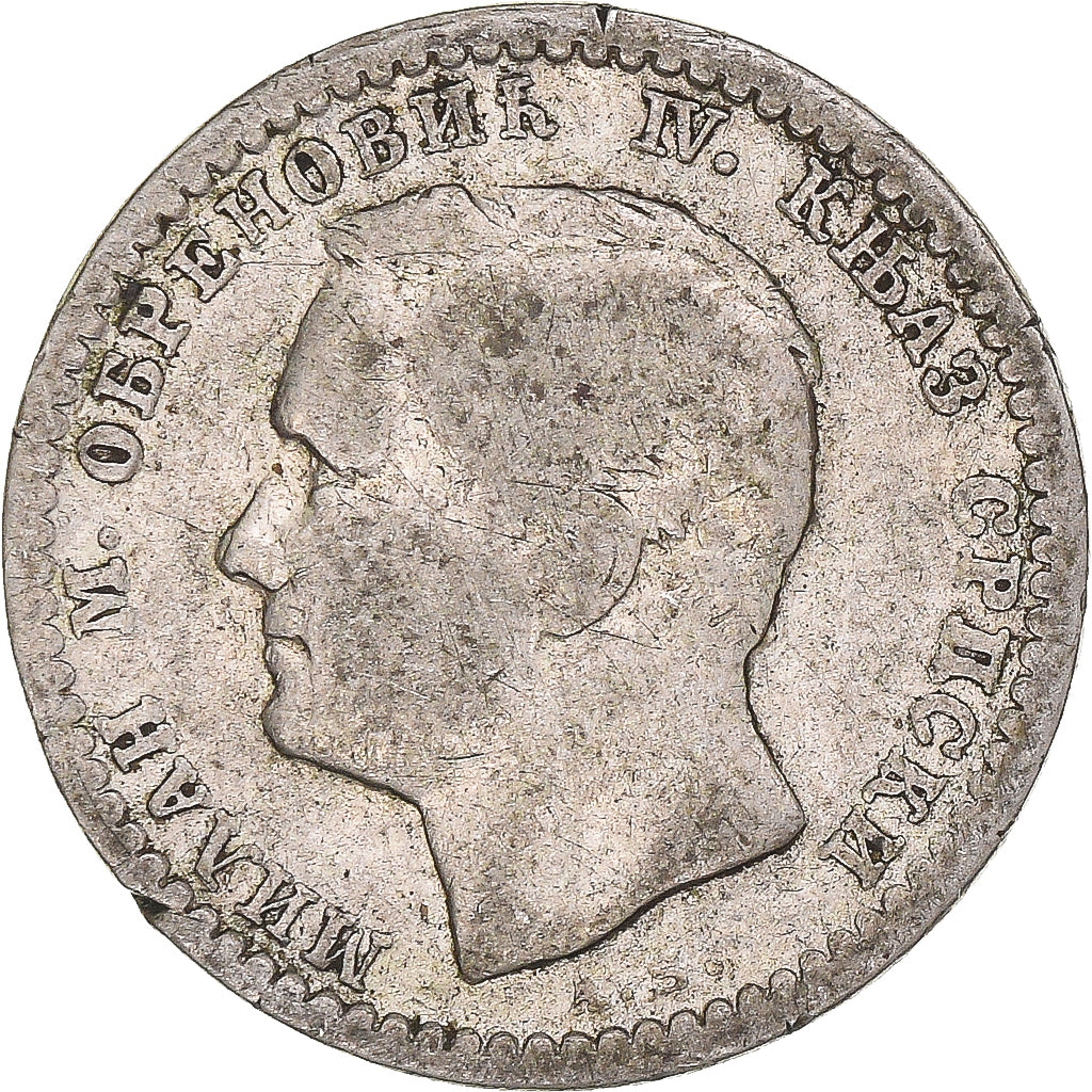 Moneda, Serbia, Milan I, 50 Para, 1875, MBC, Plata, KM:4