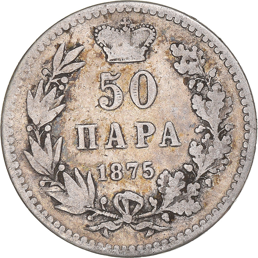 Coin, Serbia, Milan I, 50 Para, 1875, VF(30-35), Silver, KM:4