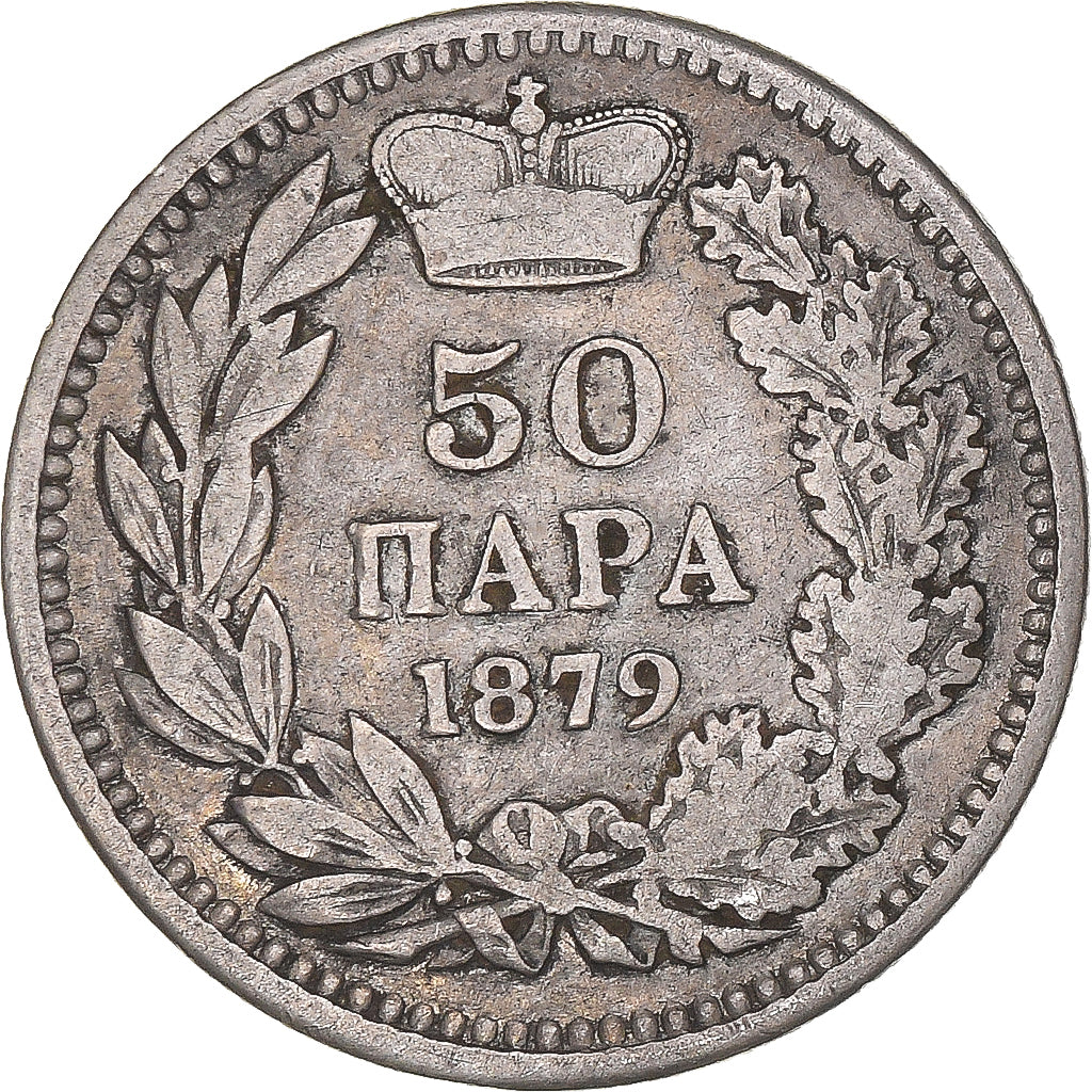 Monnaie, Serbie, 50 Para, 1879, Milan Obrenovich IV., TB+, Argent, KM:9