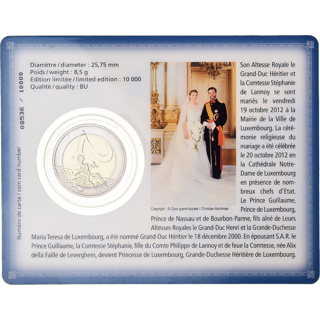Luxembourg, 2 Euro, Mariage Princier, 2012, Utrecht, BU, MS(65-70), Bi-Metallic