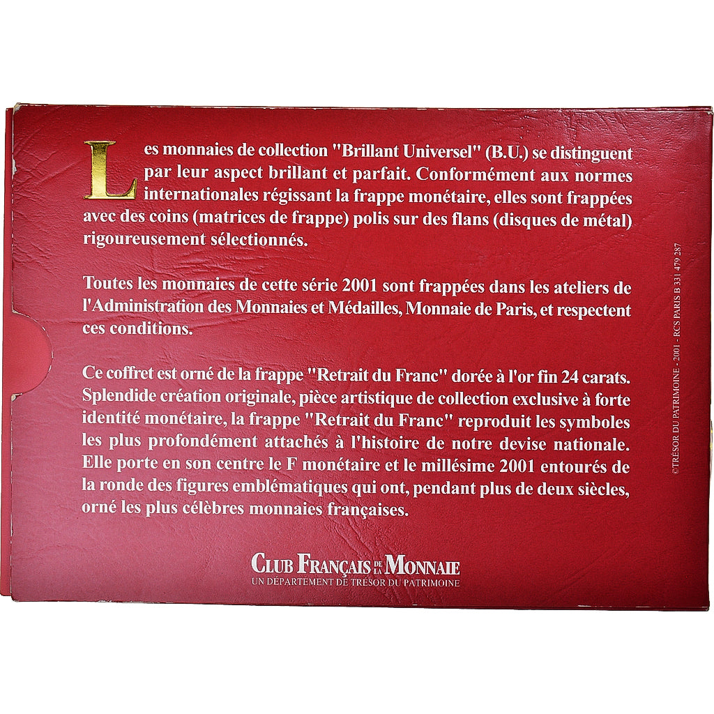 Coin, France, Set Francs BU, 2001, 10 Monnaies ,orné de la Médaille 