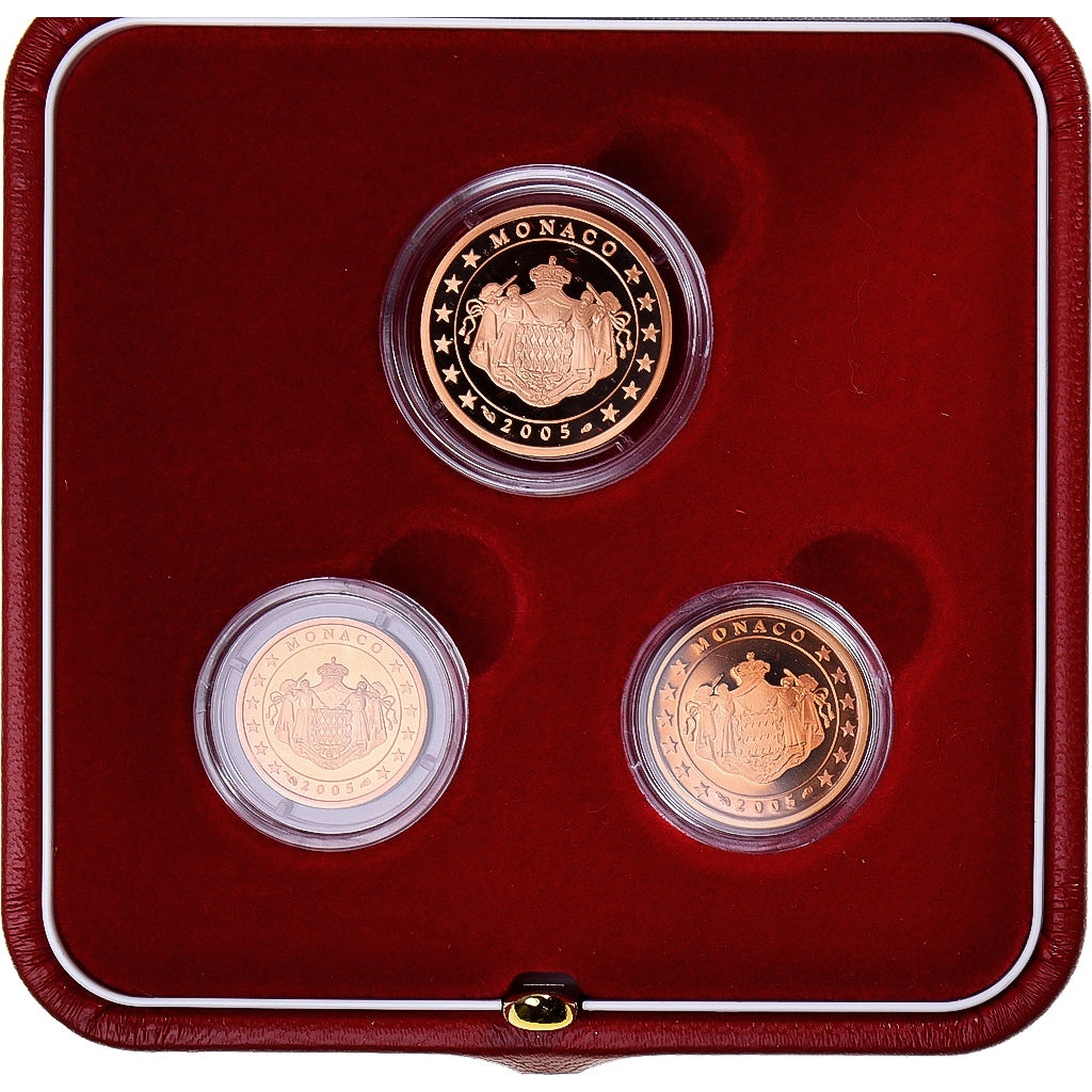 Mónaco, Set, 2005, 1 + 2 + 5 CENTIMES BE, MS(65-70), N/D