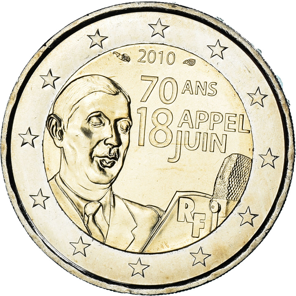 France, 2 Euro, Charles De Gaulle, Appel du 18 juin 1940, 2010, Paris, BU