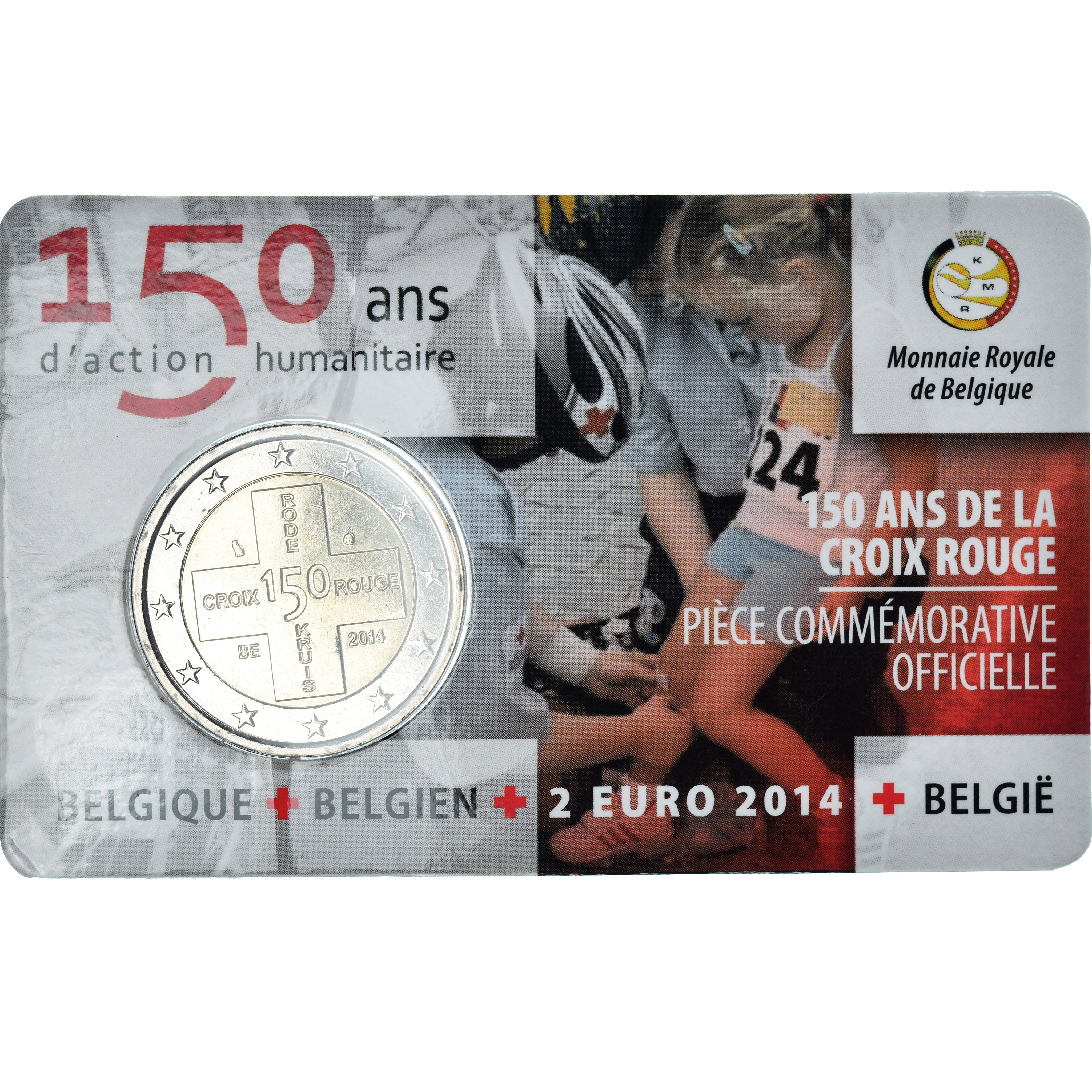 Belgium, 2 Euro, 2014, Royal Belgium Mint, Coin Card CROIX ROUGE BU, MS(65-70)