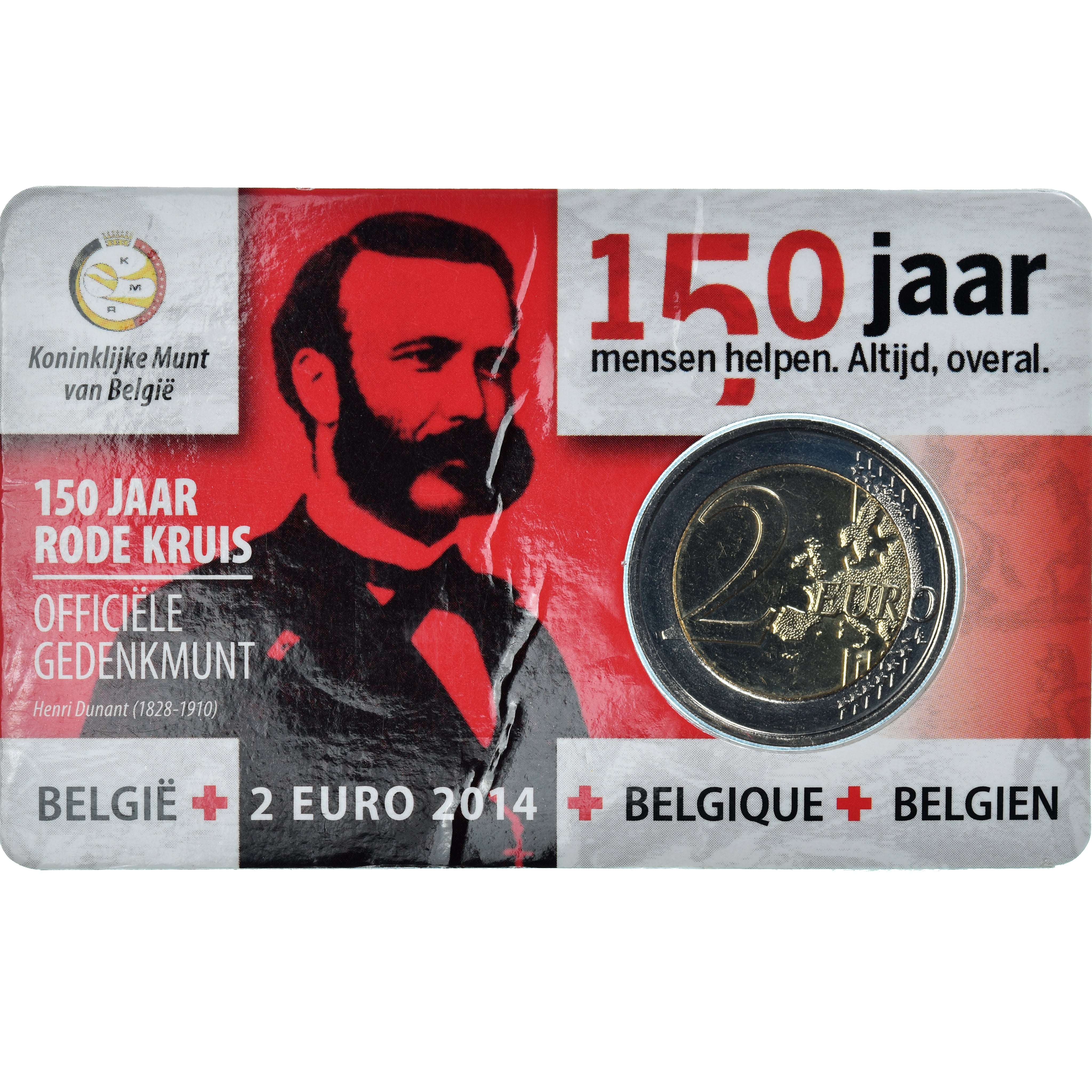 Belgium, 2 Euro, 2014, Royal Belgium Mint, Coin Card CROIX ROUGE BU, MS(65-70)