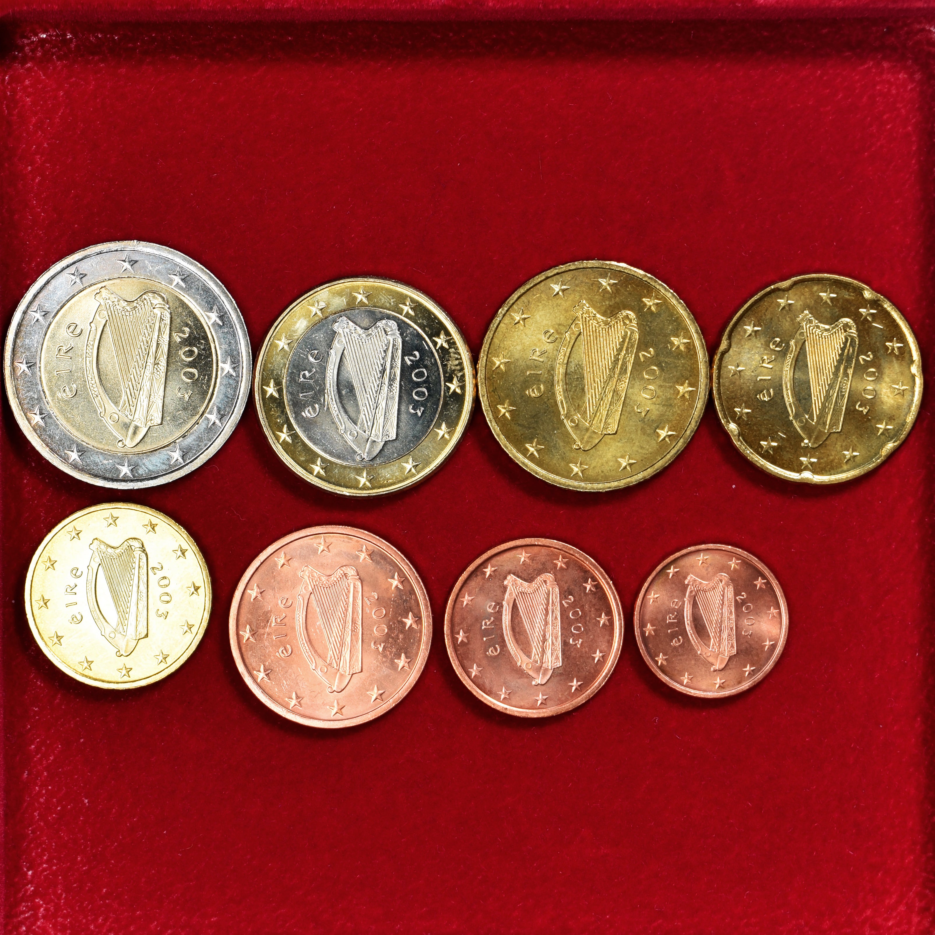 REPUBLIKA IRLANDII, Euro-Set, 2003, Série de 8 pièces Euro., MS(63), ND