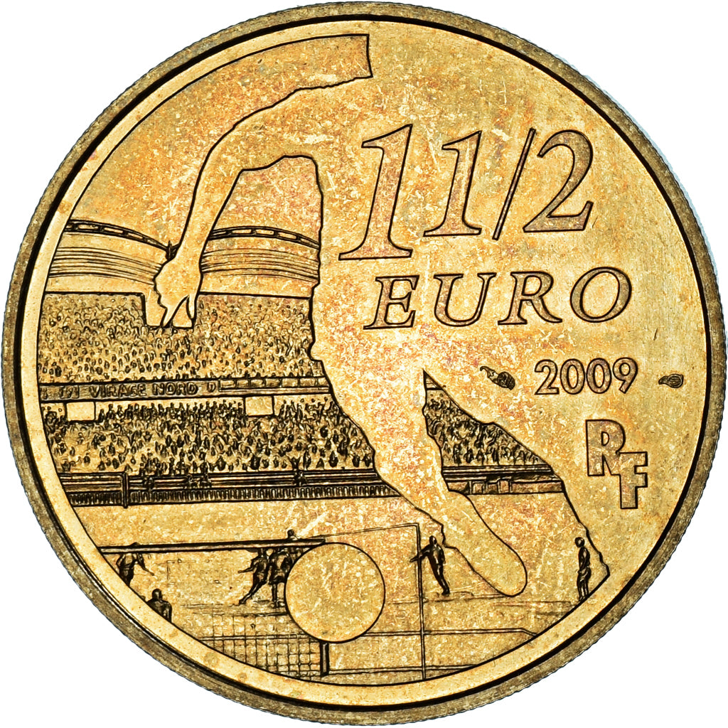 France, 1-1/2 Euro, 2009, OLYMPIQUE LYONNAIS, EF(40-45), Bronze-Aluminium
