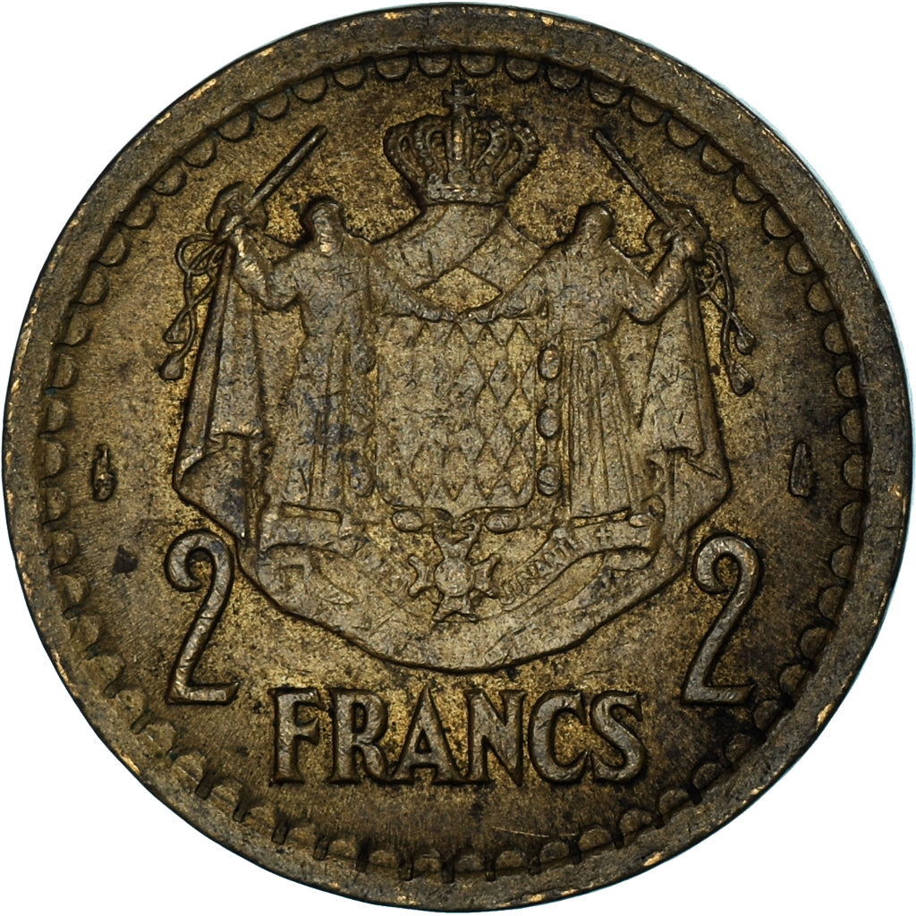 Moneta, Monaco, 2 Francs, 1943, Paris, VF(20-25), Brązal, Gadoury:134