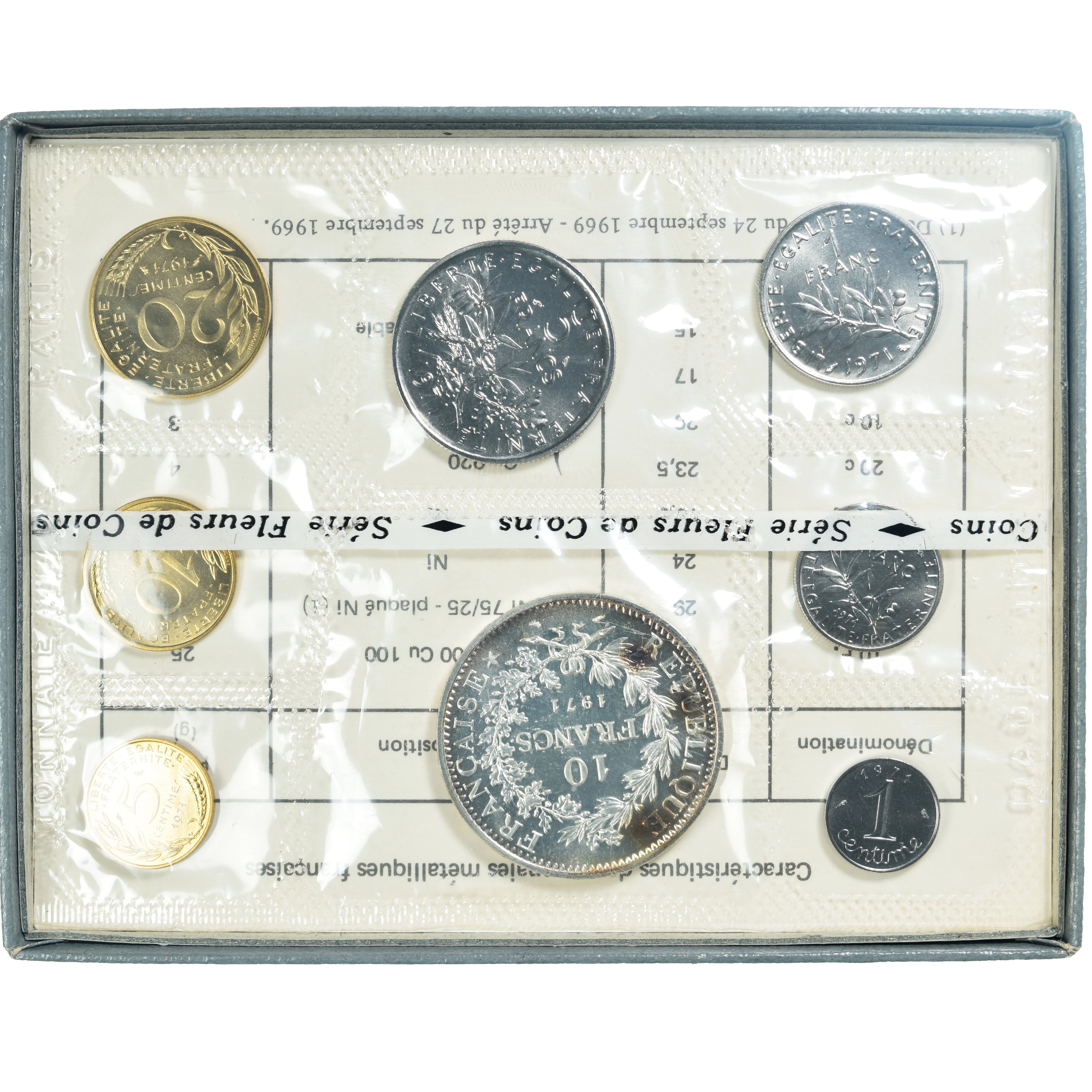 Coin, France, Coffret 1 c. à 10 frs., 1971, Monnaie de Paris, FDC, MS(65-70)