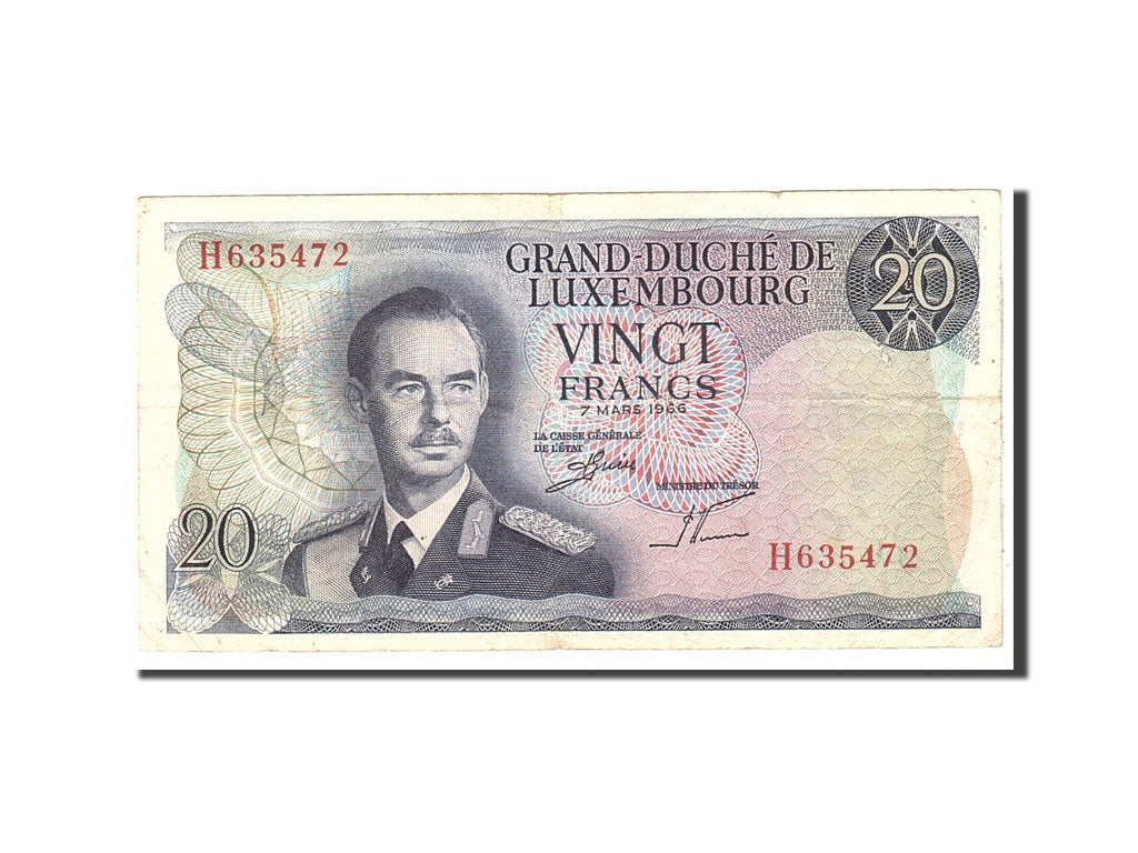 Banknote, Luxembourg, 20 Francs, 1966, 1966-03-07, KM:54a, EF(40-45)