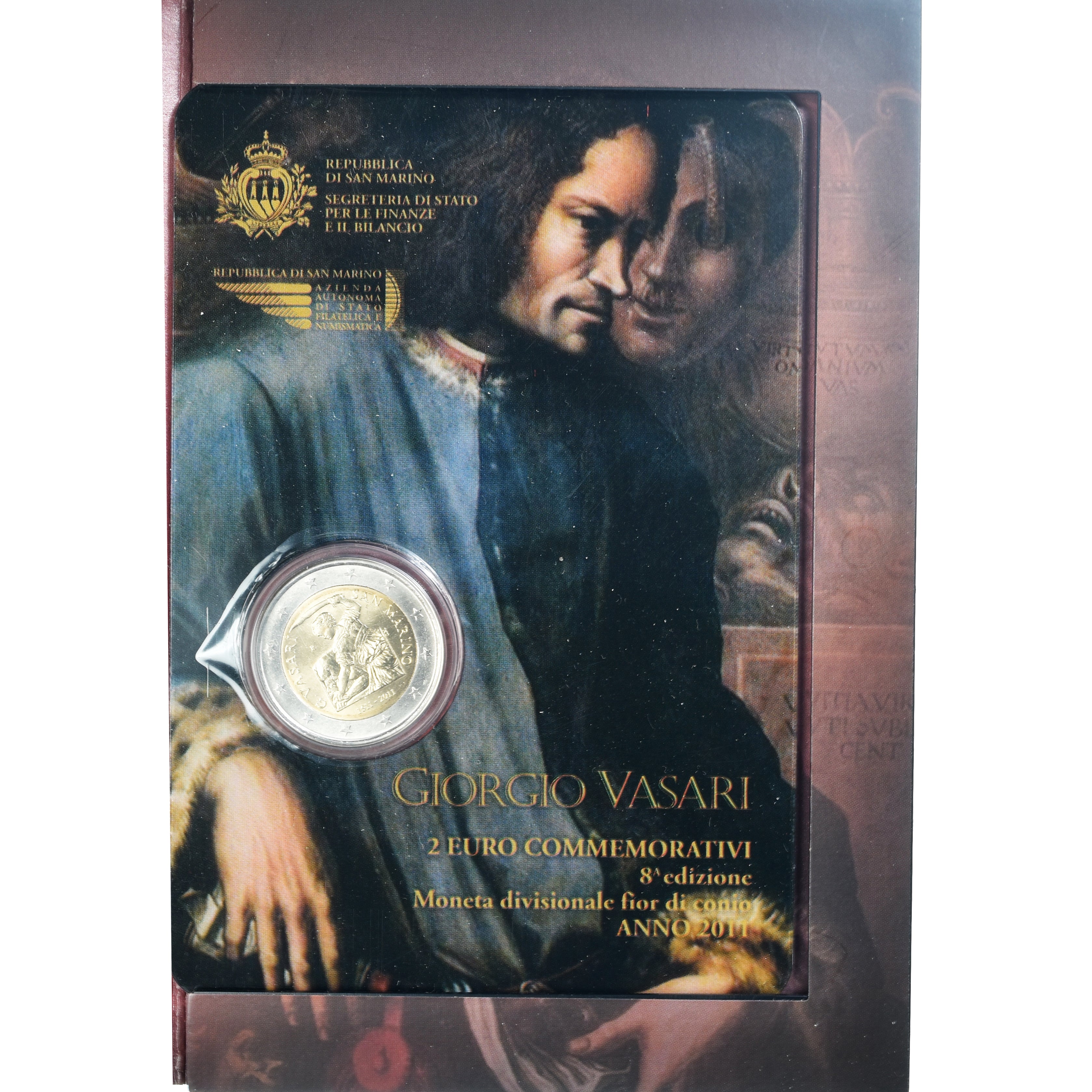 San Marino, 2 Euro, Giorgo Vasari, 2011, Rome, BU, FDC, Bimetálico