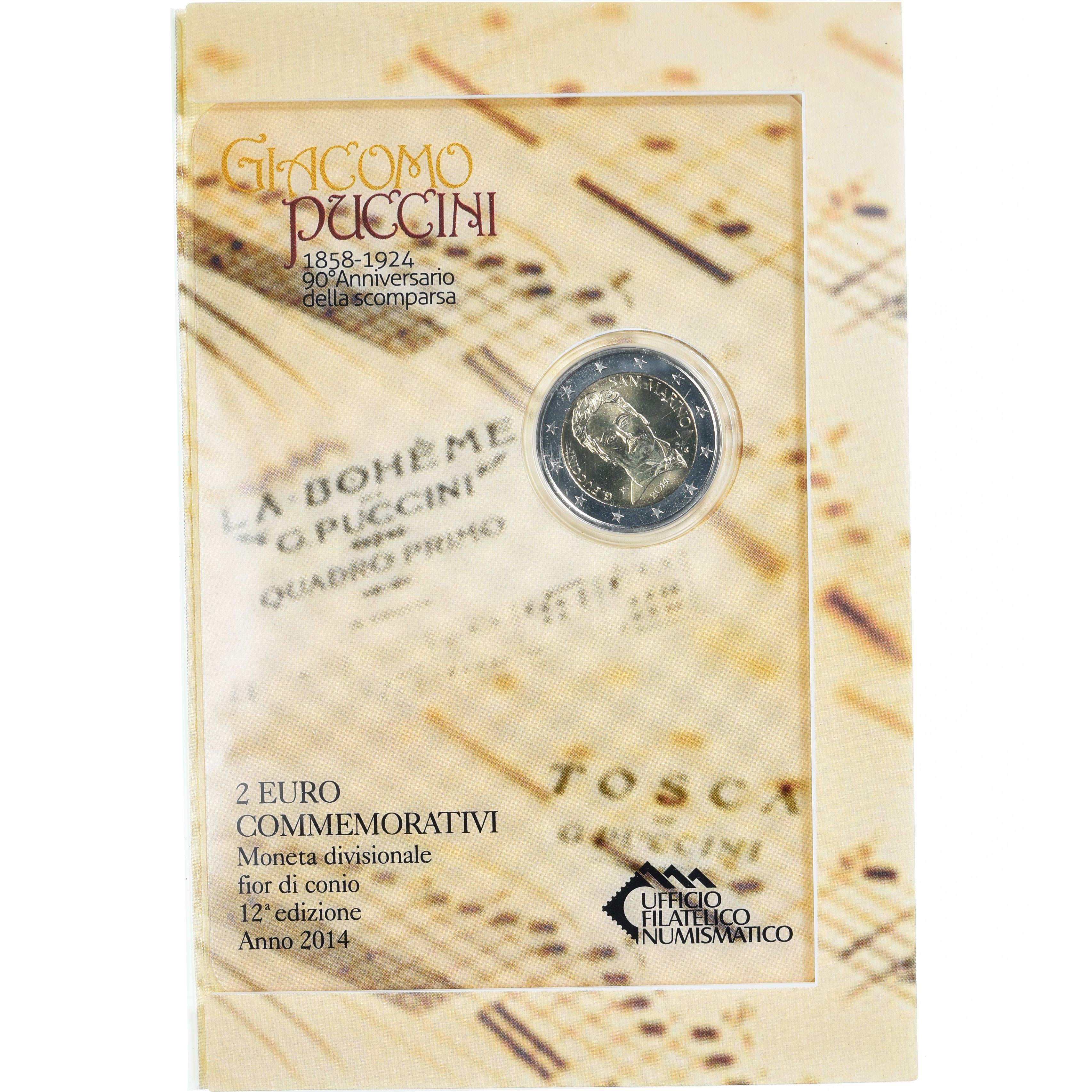 San Marino, 2 Euro, Giacomo Puccini, 2014, Rome, Special Unc., MS(65-70)