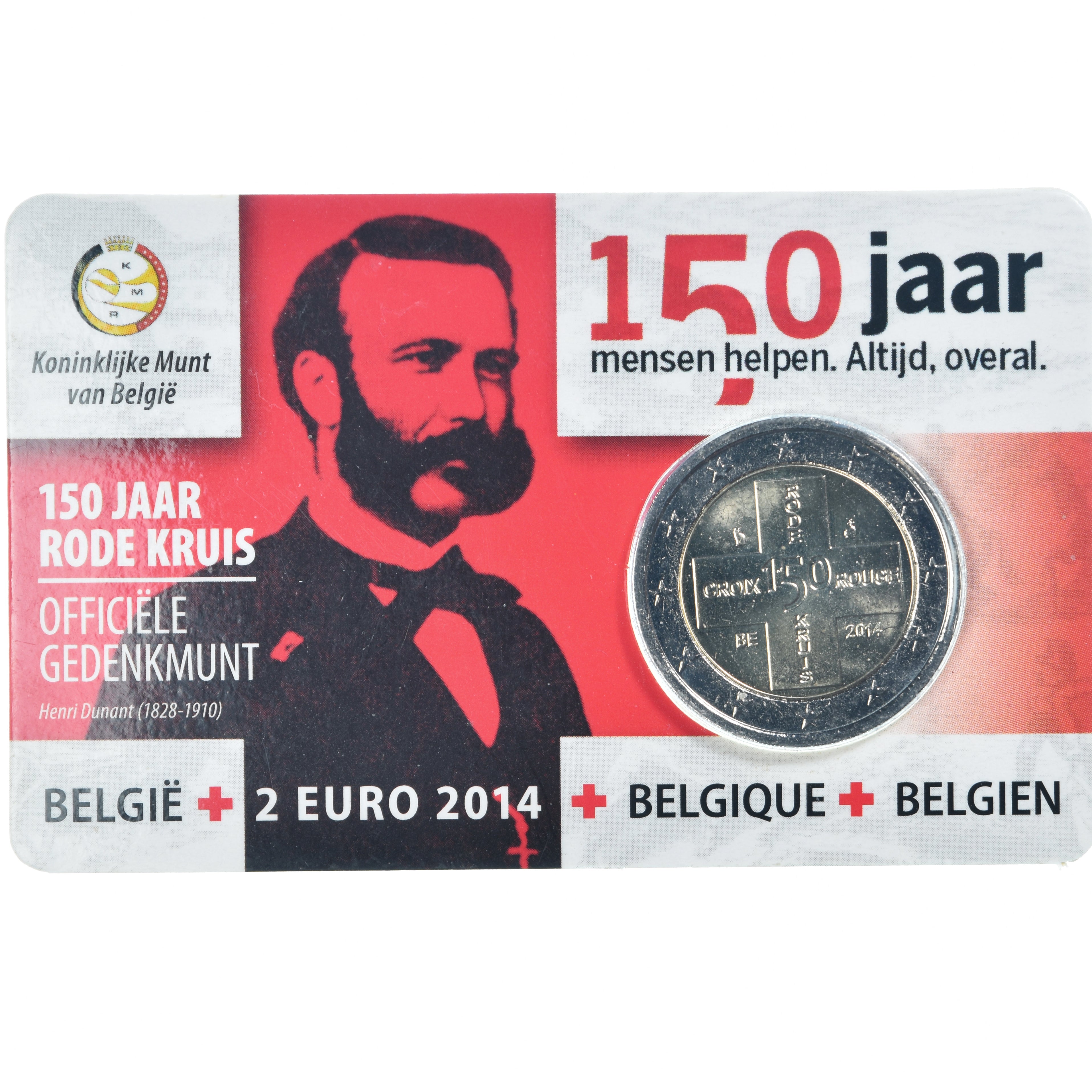 Belgium, 2 Euro, 2014, Royal Belgium Mint, Coin Card CROIX ROUGE BU, MS(65-70)