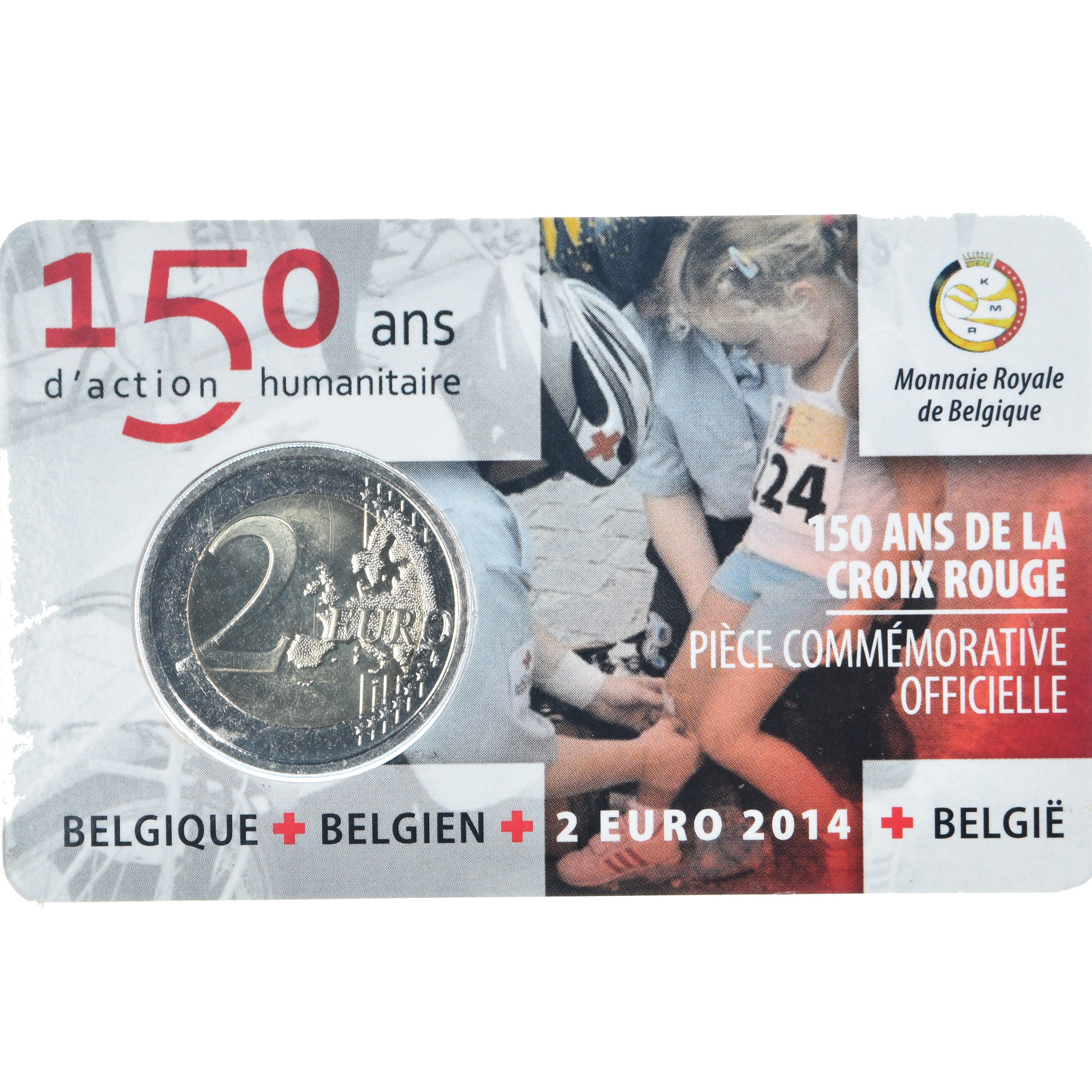 Belgium, 2 Euro, 2014, Royal Belgium Mint, Coin Card CROIX ROUGE BU, MS(65-70)