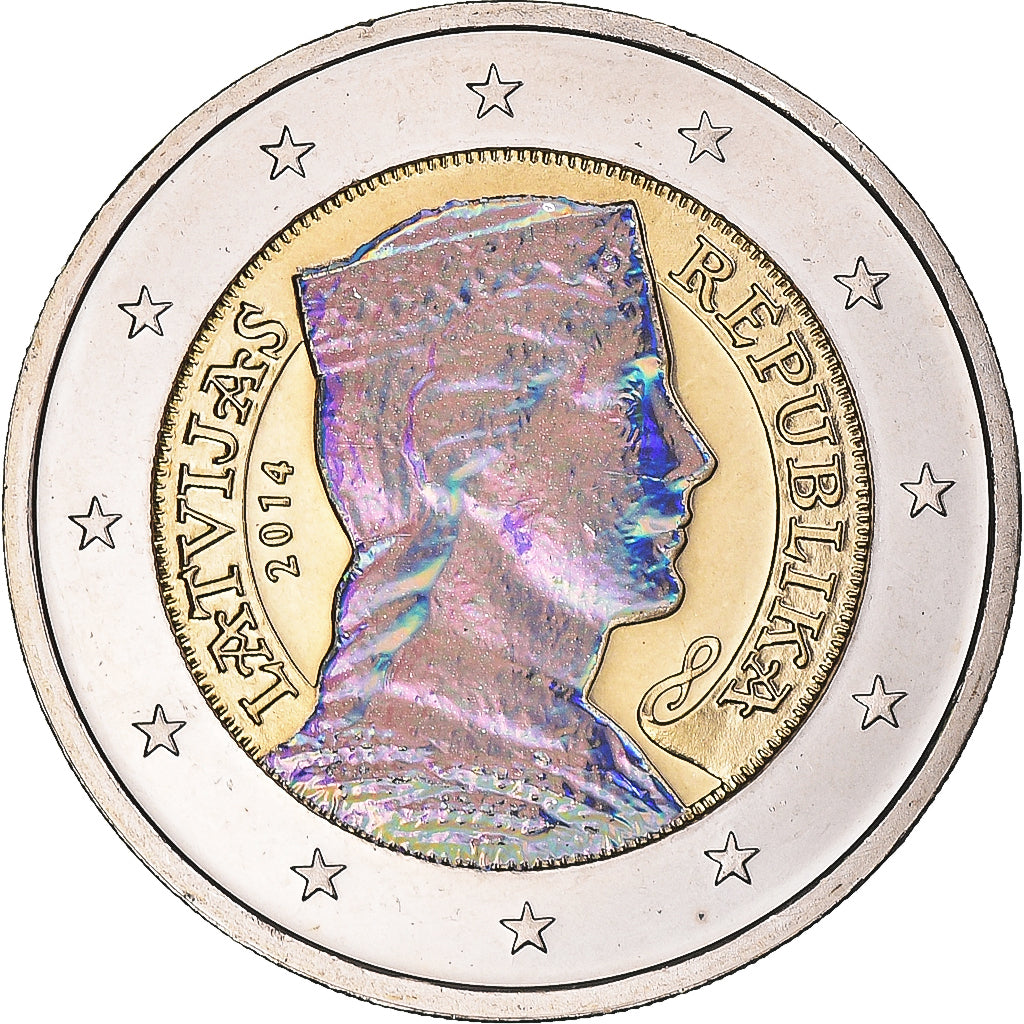 Latvia, 2 Euro, 2014, Stuttgart, Iridescent, STGL, Bi-Metallic, KM:157