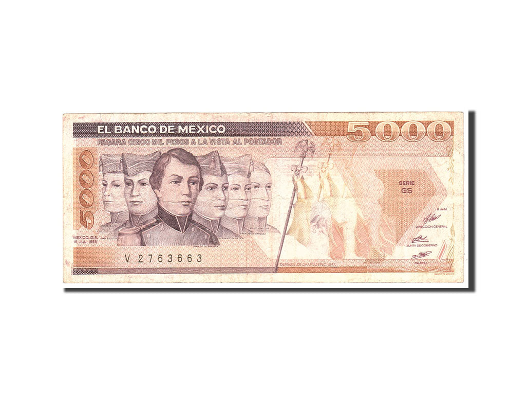 Mexico, 5000 Pesos, 1985, KM:87, 1985-07-19, VF(20-25)