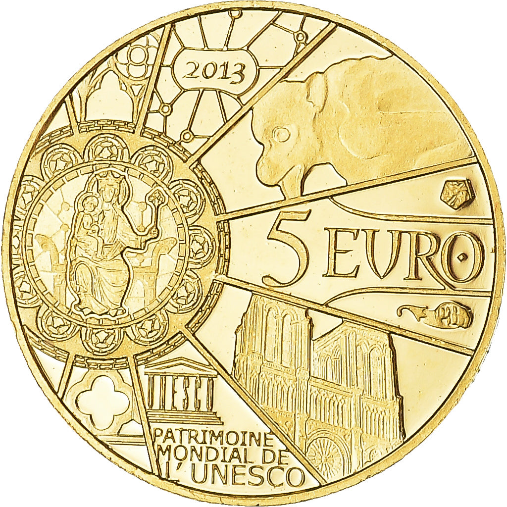 France, 5 Euro, 2013, Monnaie de Paris, Notre Dame de Paris, UNC, Gold