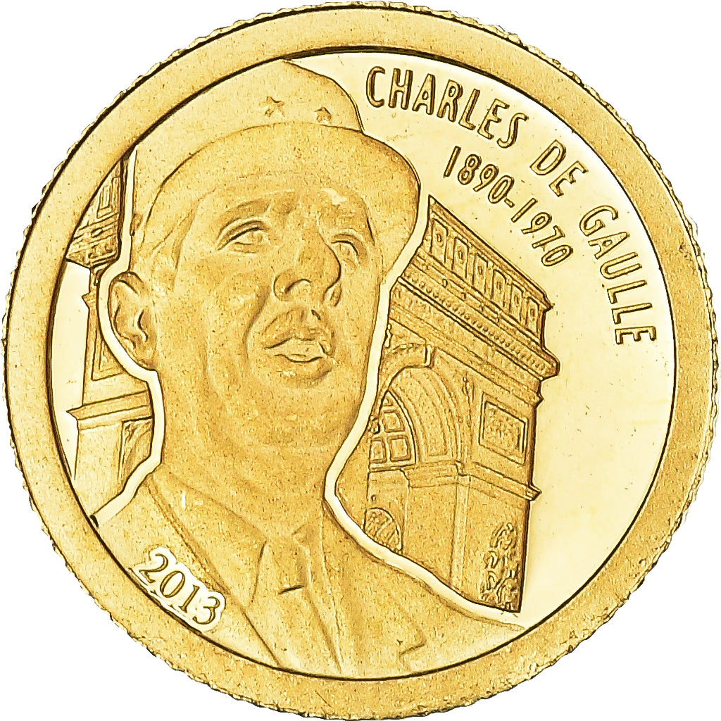 Coin, Gabon, 1000 Francs CFA, 2013, General De Gaulle. BE, MS(65-70), Gold