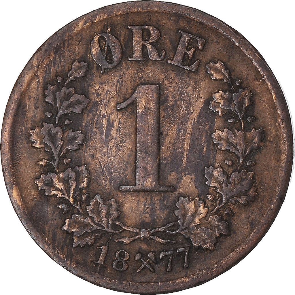 Moneda, Noruega, Oscar II, Ore, 1877, MBC+, Bronce, KM:352