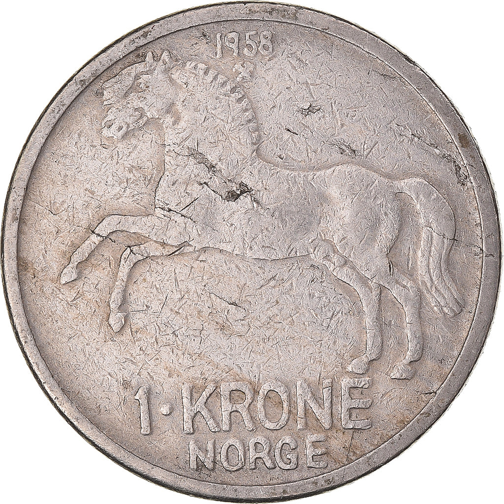 Coin, Norway, Olav V, Krone, 1958, EF(40-45), Copper-nickel, KM:409
