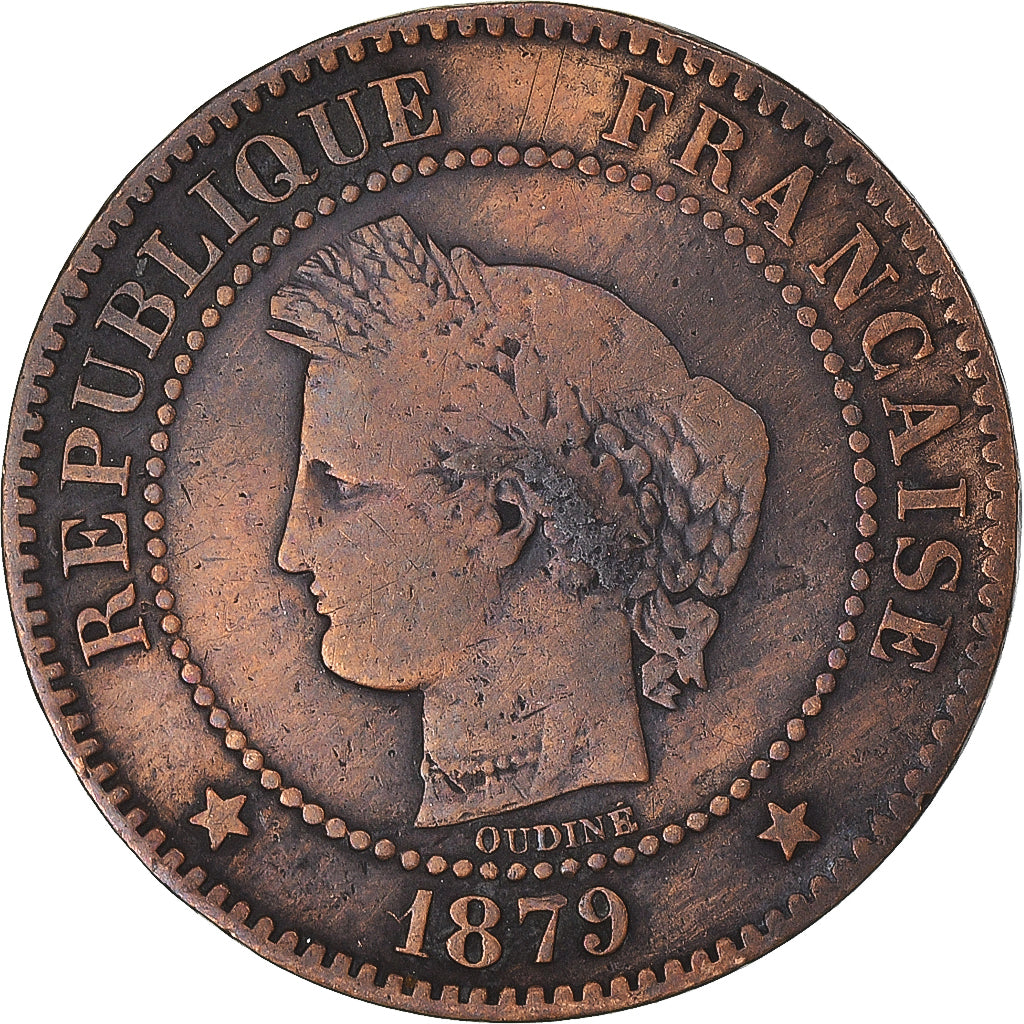 Moneda, Francia, Cérès, 2 Centimes, 1879, Paris, BC+, Bronce, KM:827.1