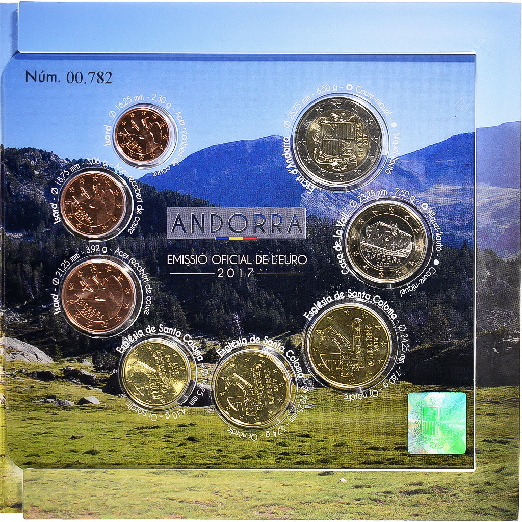 Andorra, 1 Cent to 2 Euro, 2017, BU, MS(65-70)